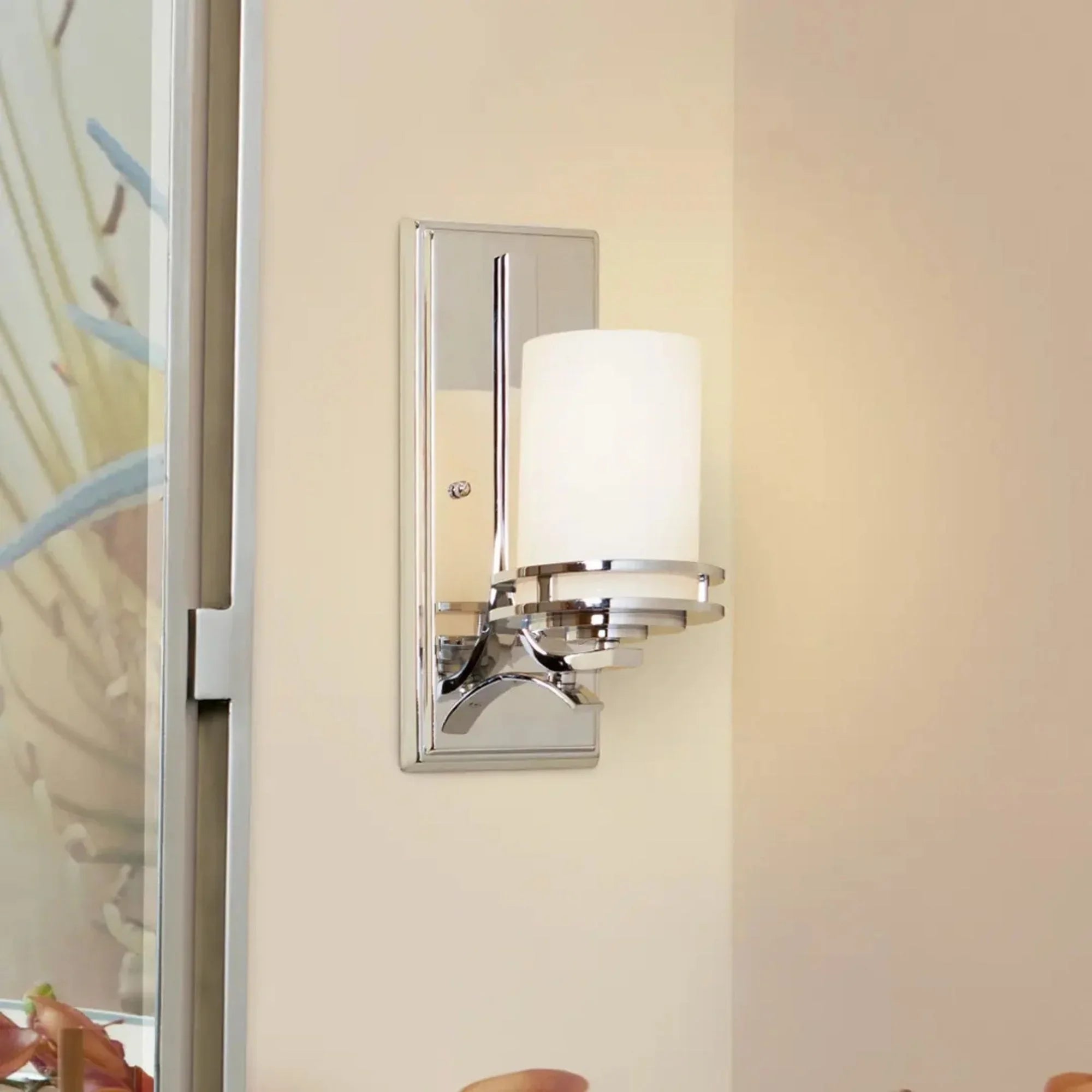 Kichler Hendrik 12.25 in. Wall Sconce, Chrome with Satin Etched Cased Opal Glass