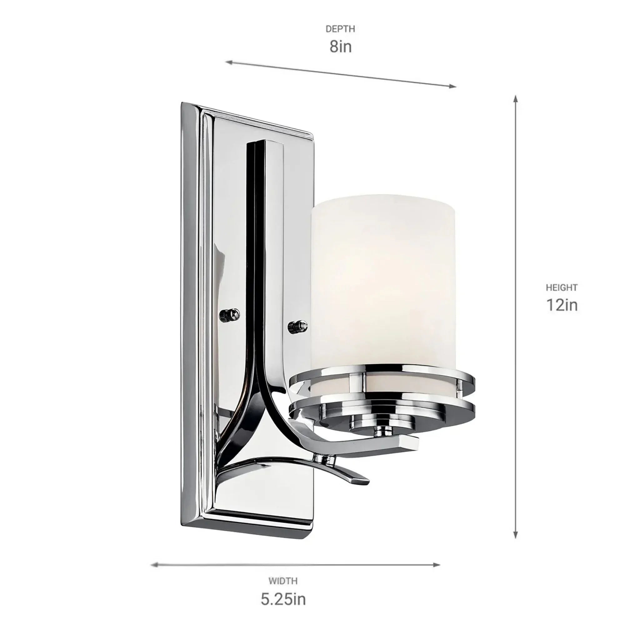 Kichler Hendrik 12.25 in. Wall Sconce, Chrome with Satin Etched Cased Opal Glass