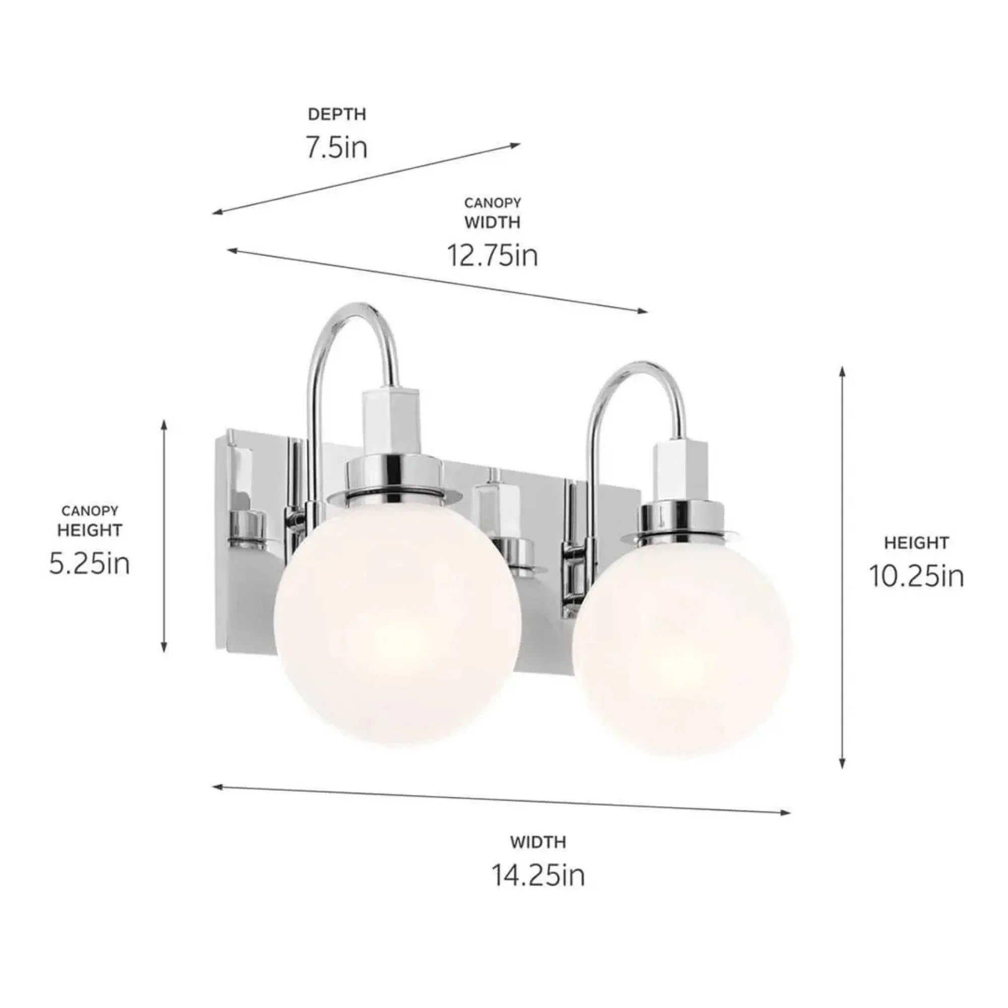 Kichler Hex 14.25 in. 2-Light Vanity, Chrome with Opal Glass