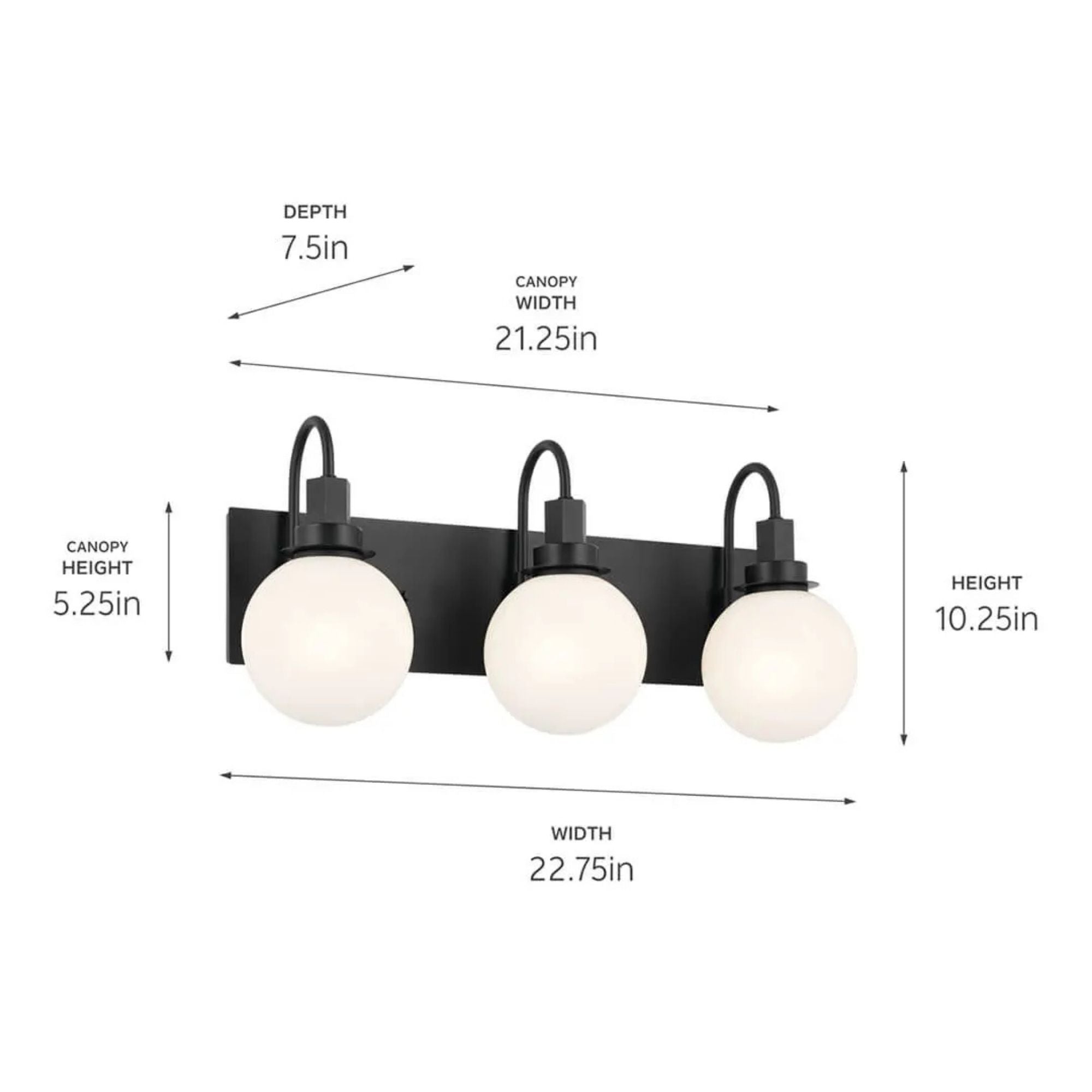 Hex 23" 3-Light Bath Vanity Light, Black Finish