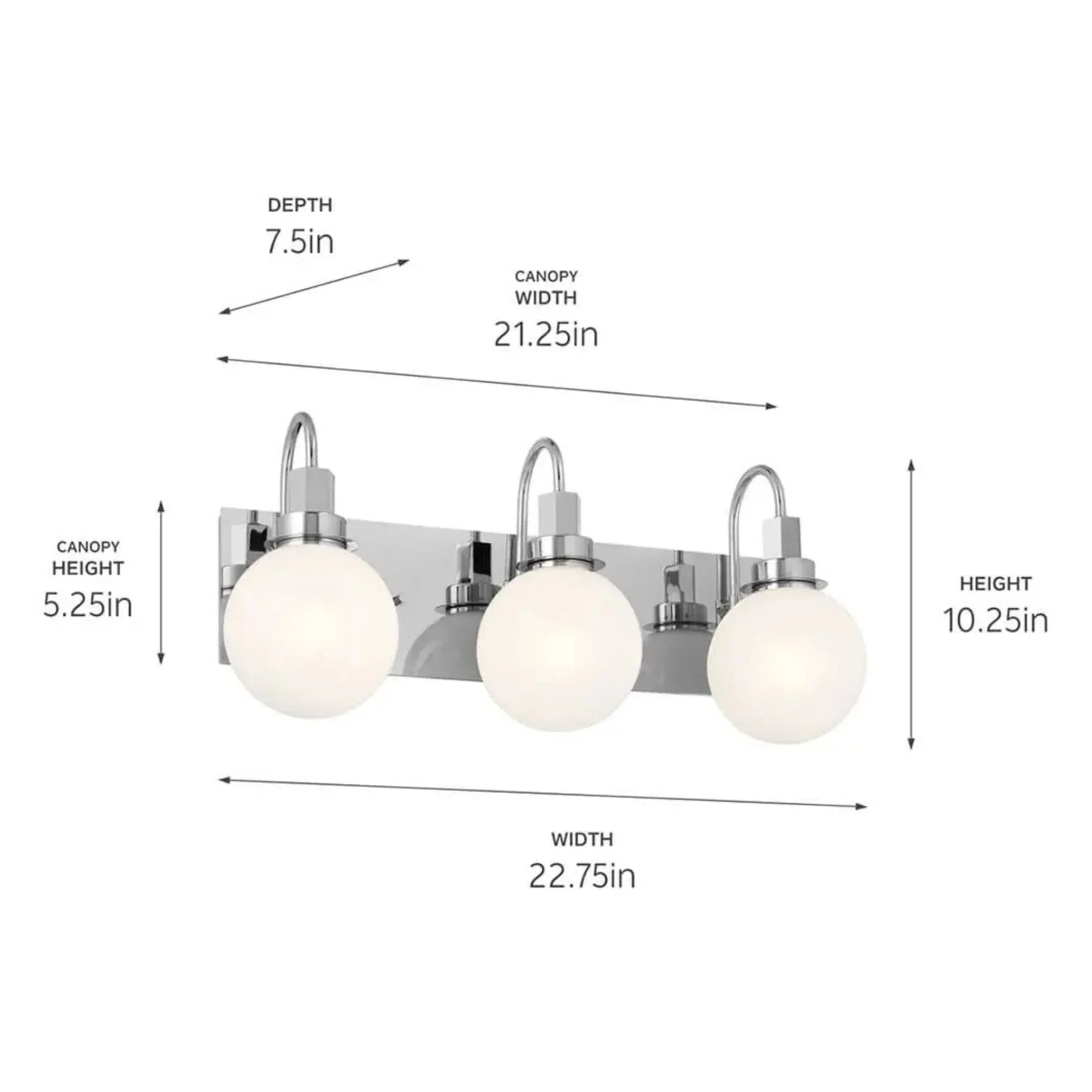 Kichler Hex 22.75 in. 3-Light Vanity, Chrome with Opal Glass