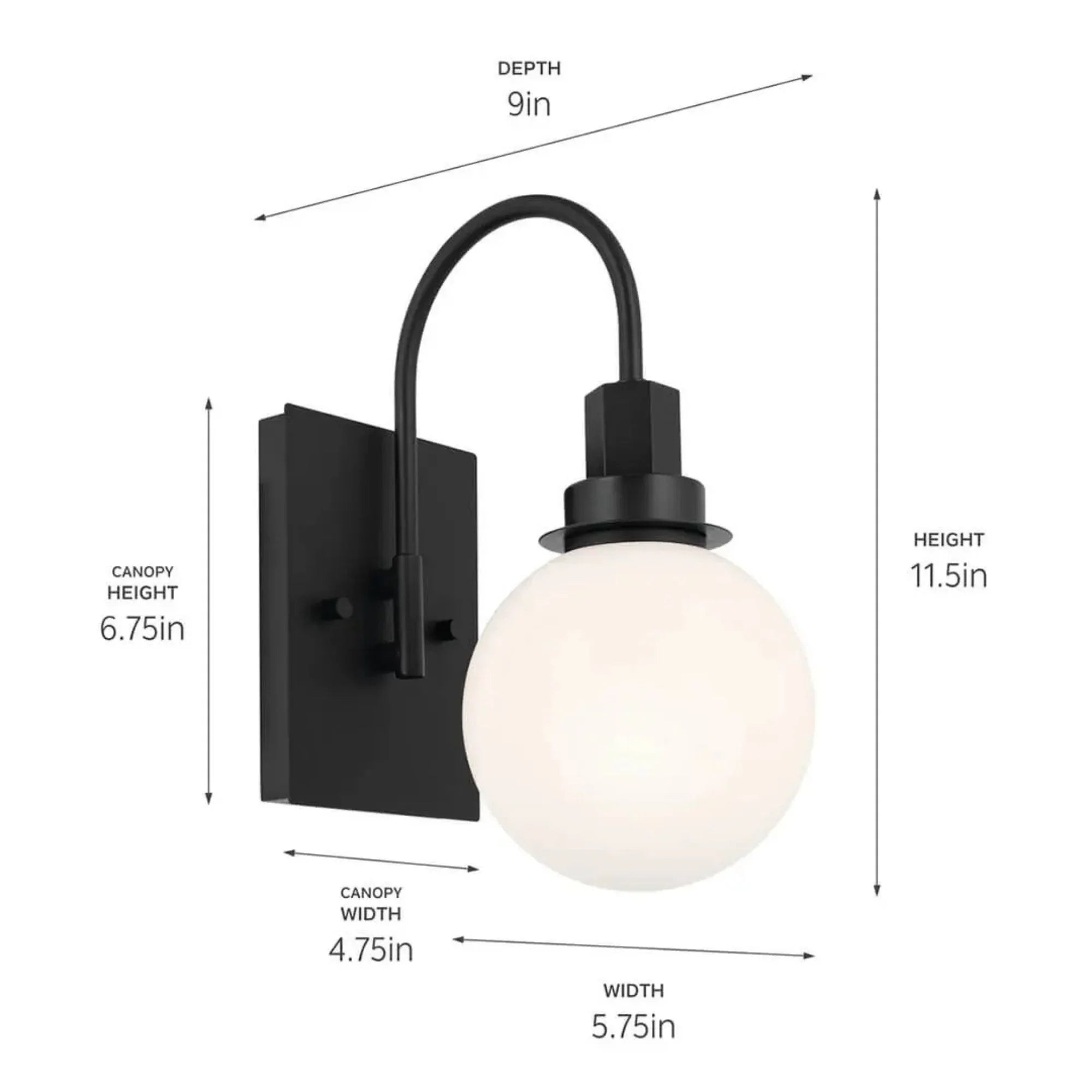 Kichler Hex 11.5 in. Wall Sconce, Black with Opal Glass