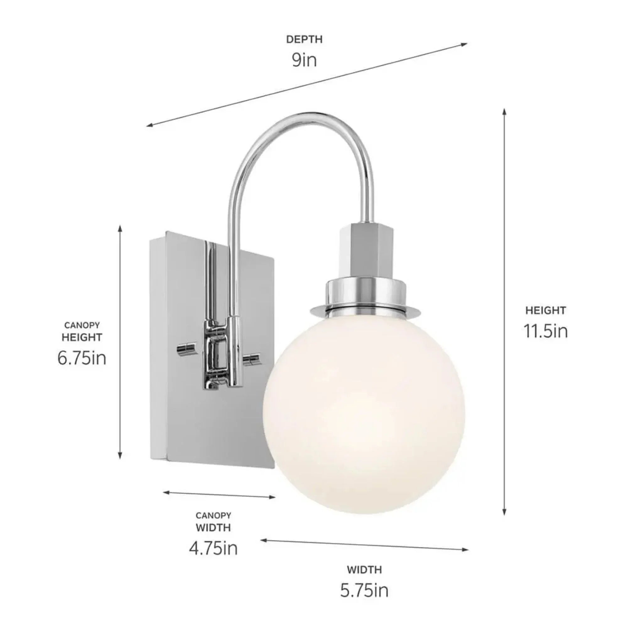 Kichler Hex 11.5 in. Wall Sconce, Chrome with Opal Glass