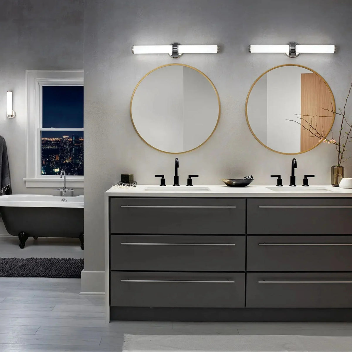 Kichler Indeco 27 in. 2-Light LED Linear Vanity Light, Polished Nickel with Satin Etched White Diffuser