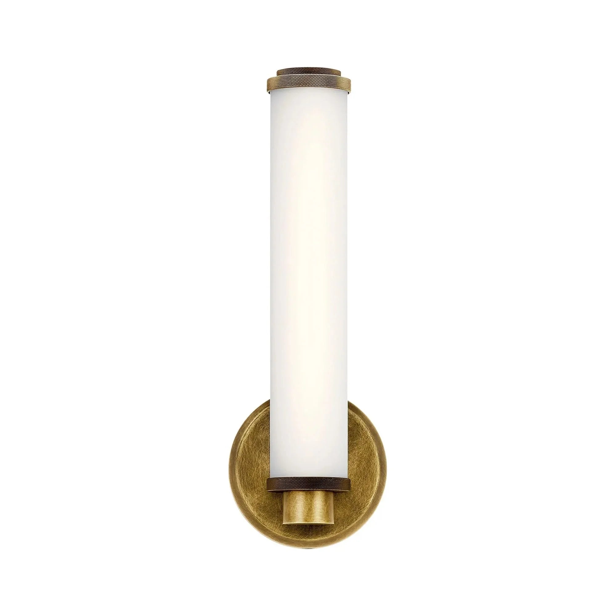 Kichler Indeco 14.5 in. LED Wall Sconce, Natural Brass with Satin Etched White Diffuser