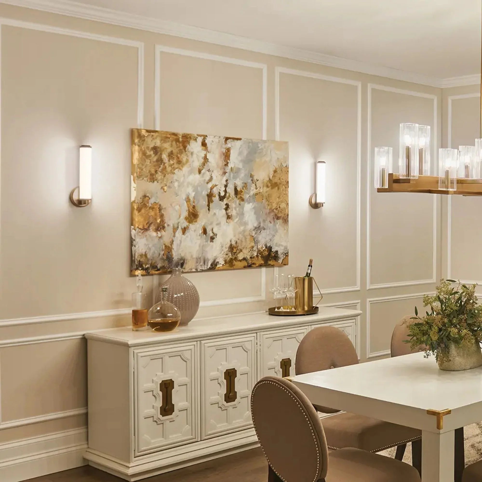 Kichler Indeco 14.5 in. LED Wall Sconce, Natural Brass with Satin Etched White Diffuser