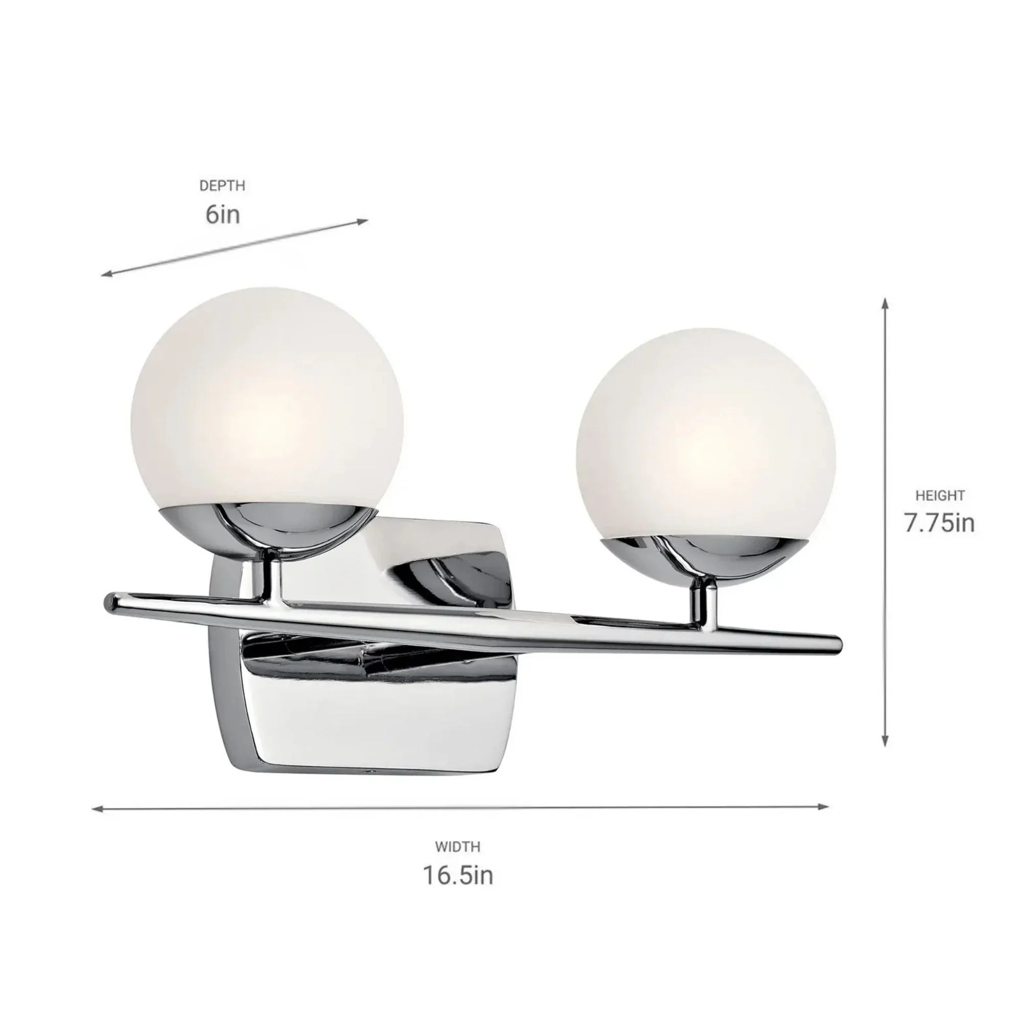 Kichler Jasper 16.5 in. 2-Light Vanity Light, Chrome with Satin Etched Cased Opal Glass