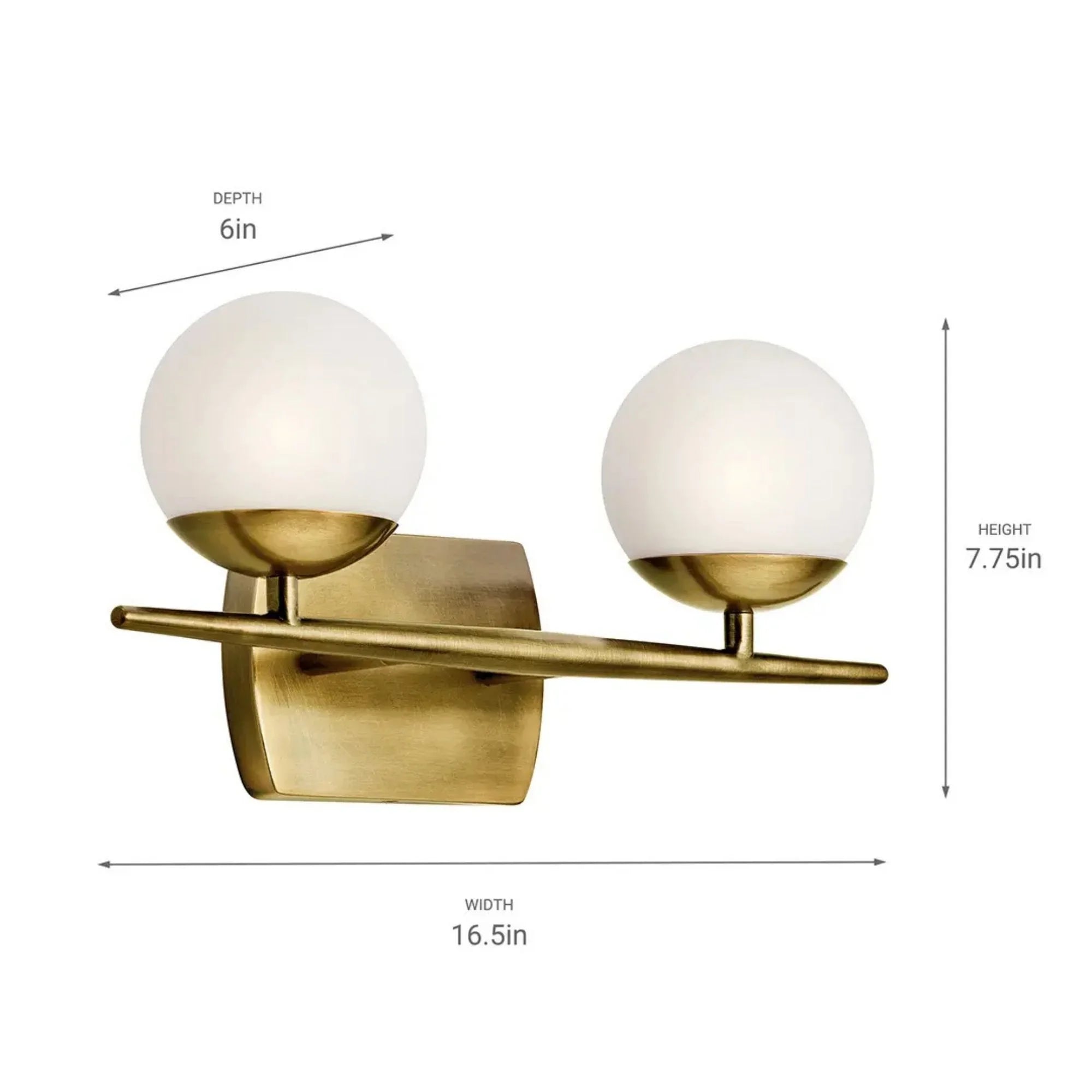 Jasper 17" 2-Light Bath Vanity Light, Natural Brass Finish