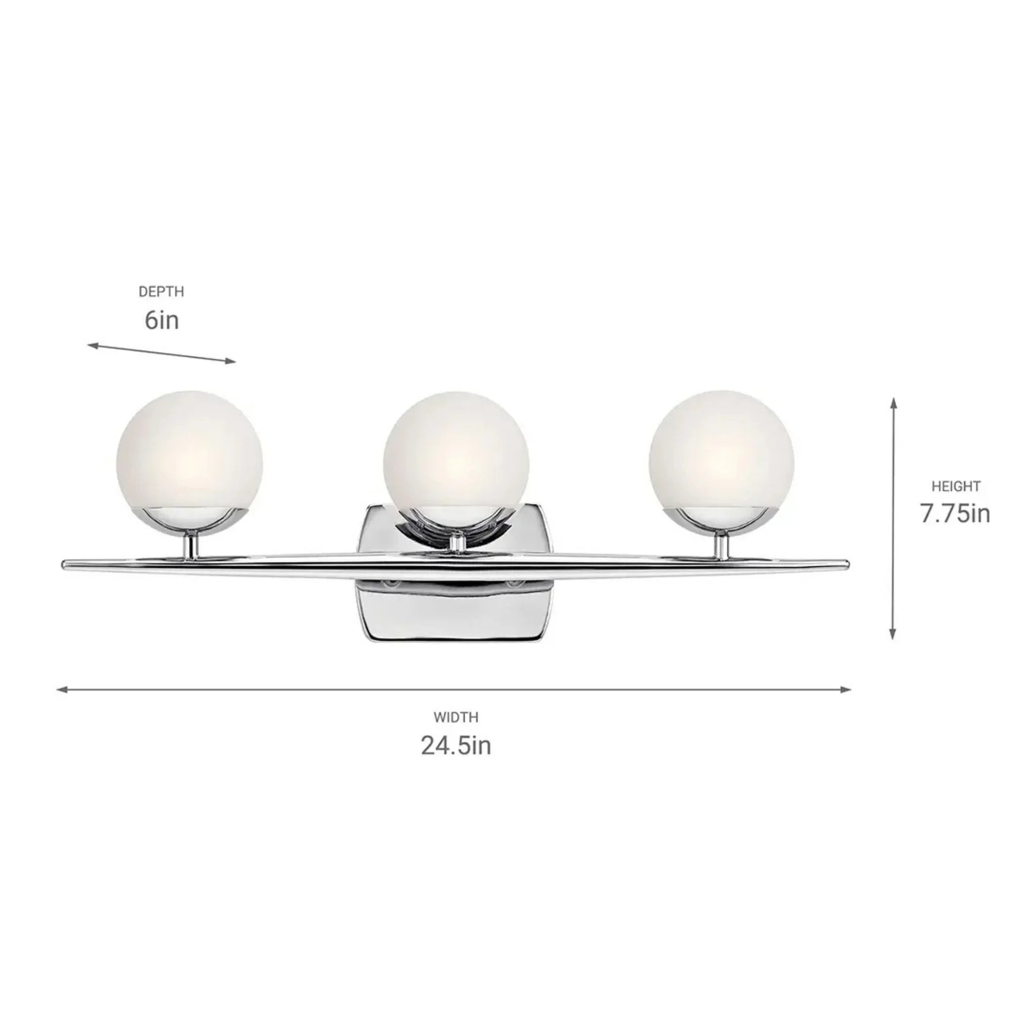 Kichler Jasper 24.5 in. 3-Light Vanity Light, Chrome with Satin Etched Cased Opal Glass