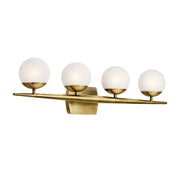 Kichler Jasper 32.25 in. 4-Light Vanity Light, Natural Brass with Satin Etched Cased Opal Glass