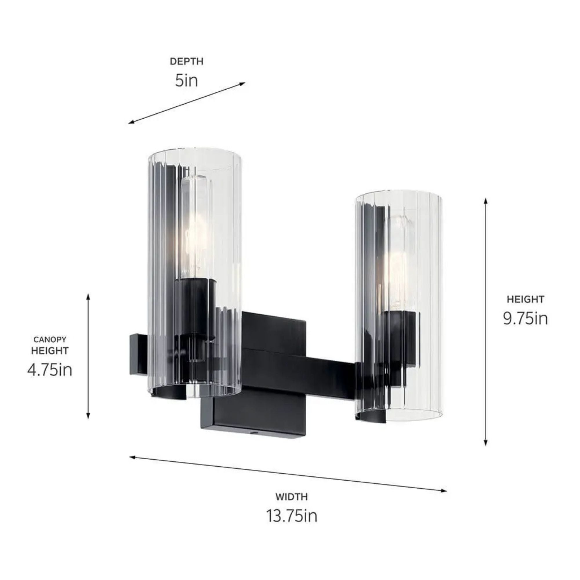 Jemsa 14" 2-Light Vanity Light, Black Finish