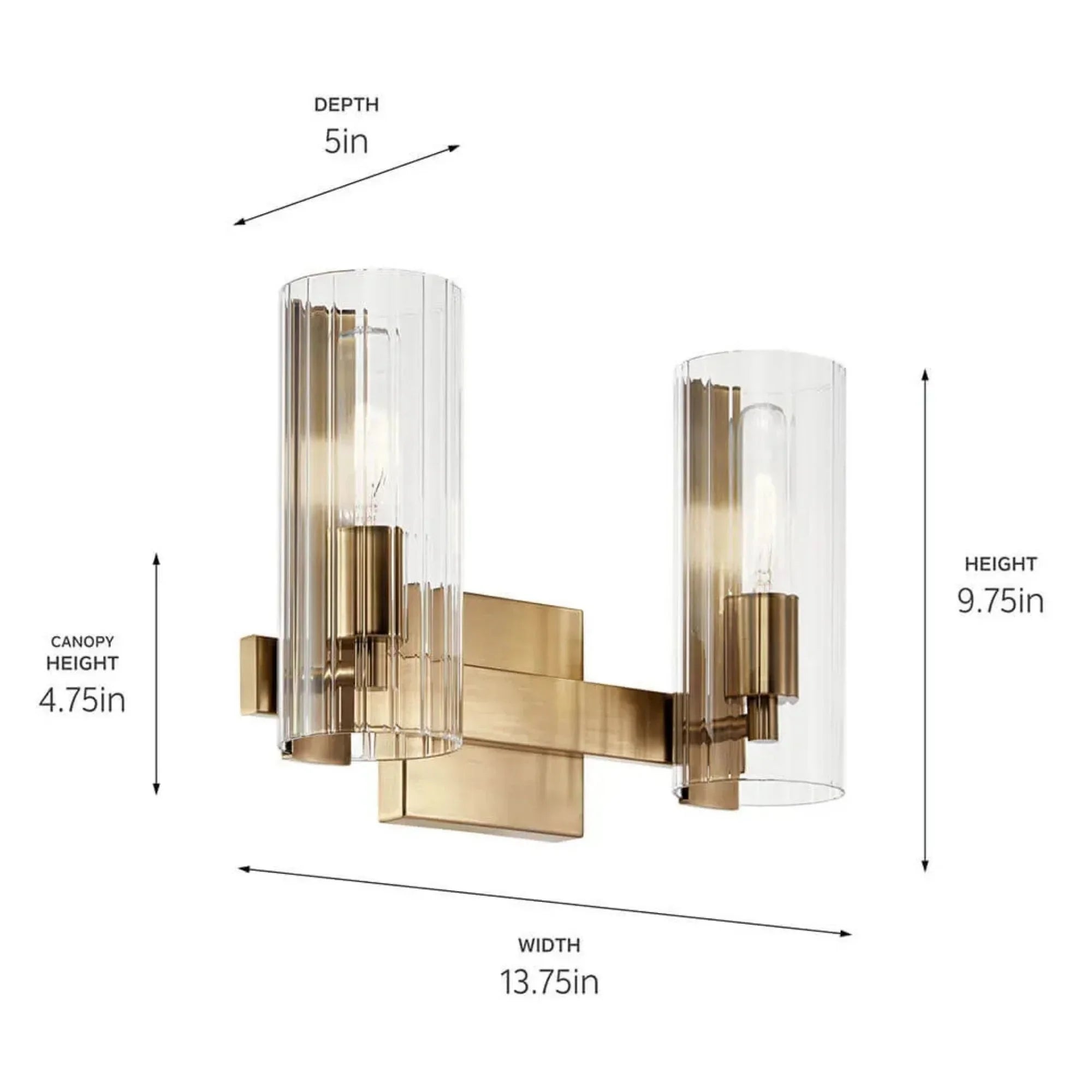 Kichler Jemsa 13.75 in. 2-Light Vanity Light, Champagne Bronze with Clear Fluted Glass