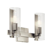 Kichler Jemsa 9.75 in. 2-Light Vanity Light, Brushed Nickel with Clear Fluted Glass