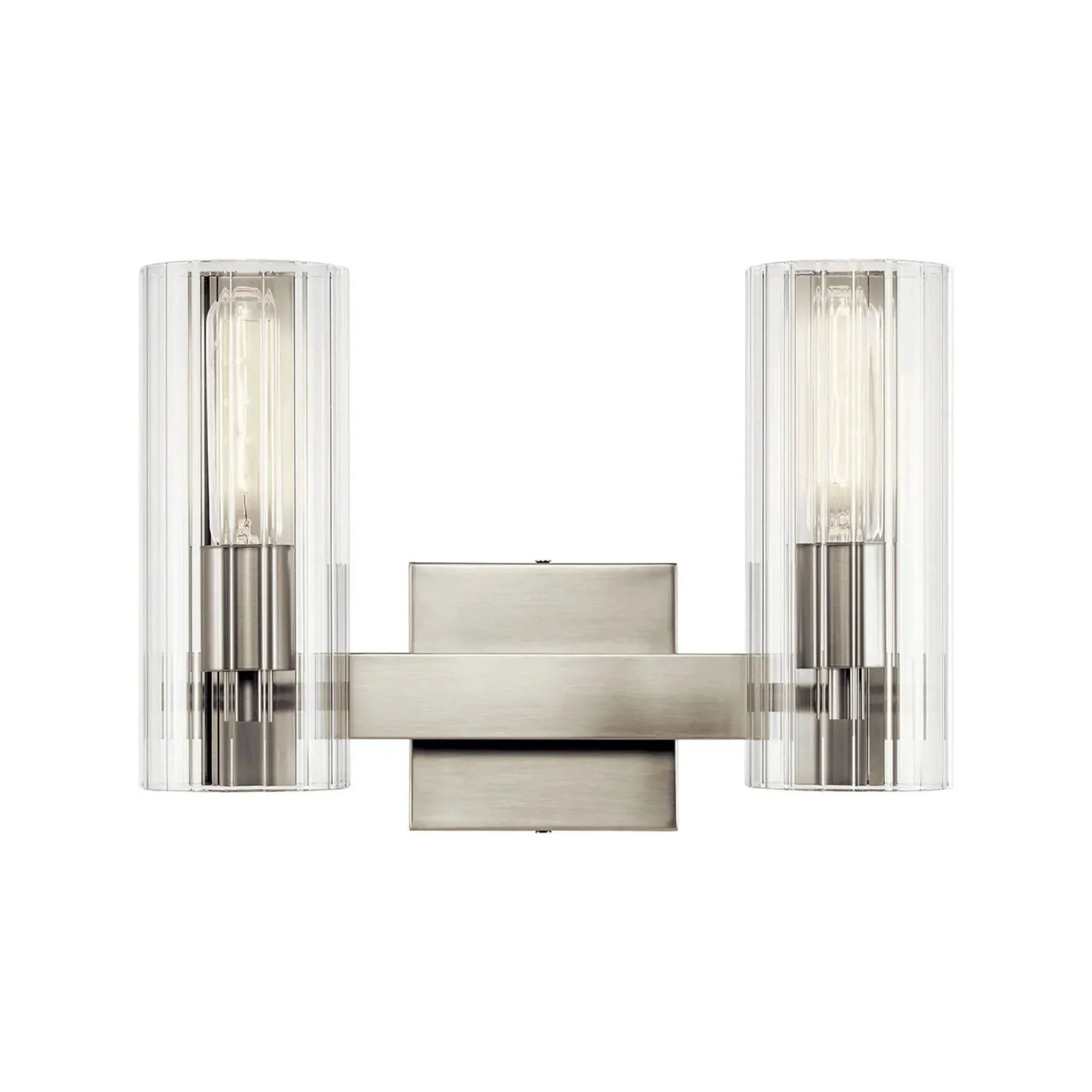 Kichler Jemsa 9.75 in. 2-Light Vanity Light, Brushed Nickel with Clear Fluted Glass