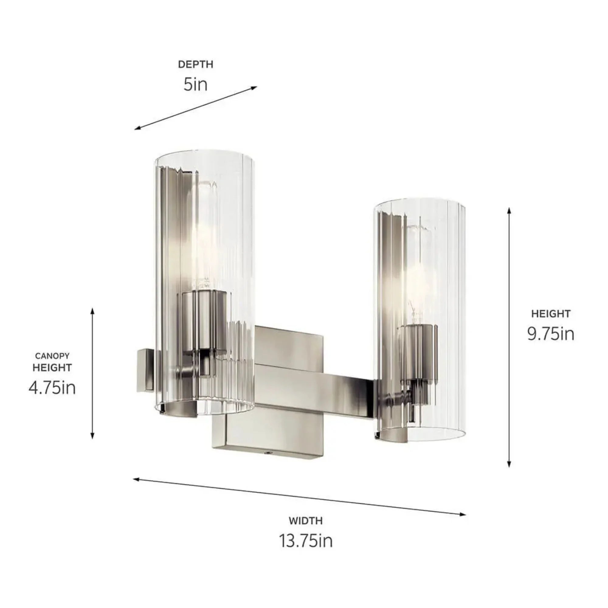 Kichler Jemsa 9.75 in. 2-Light Vanity Light, Brushed Nickel with Clear Fluted Glass