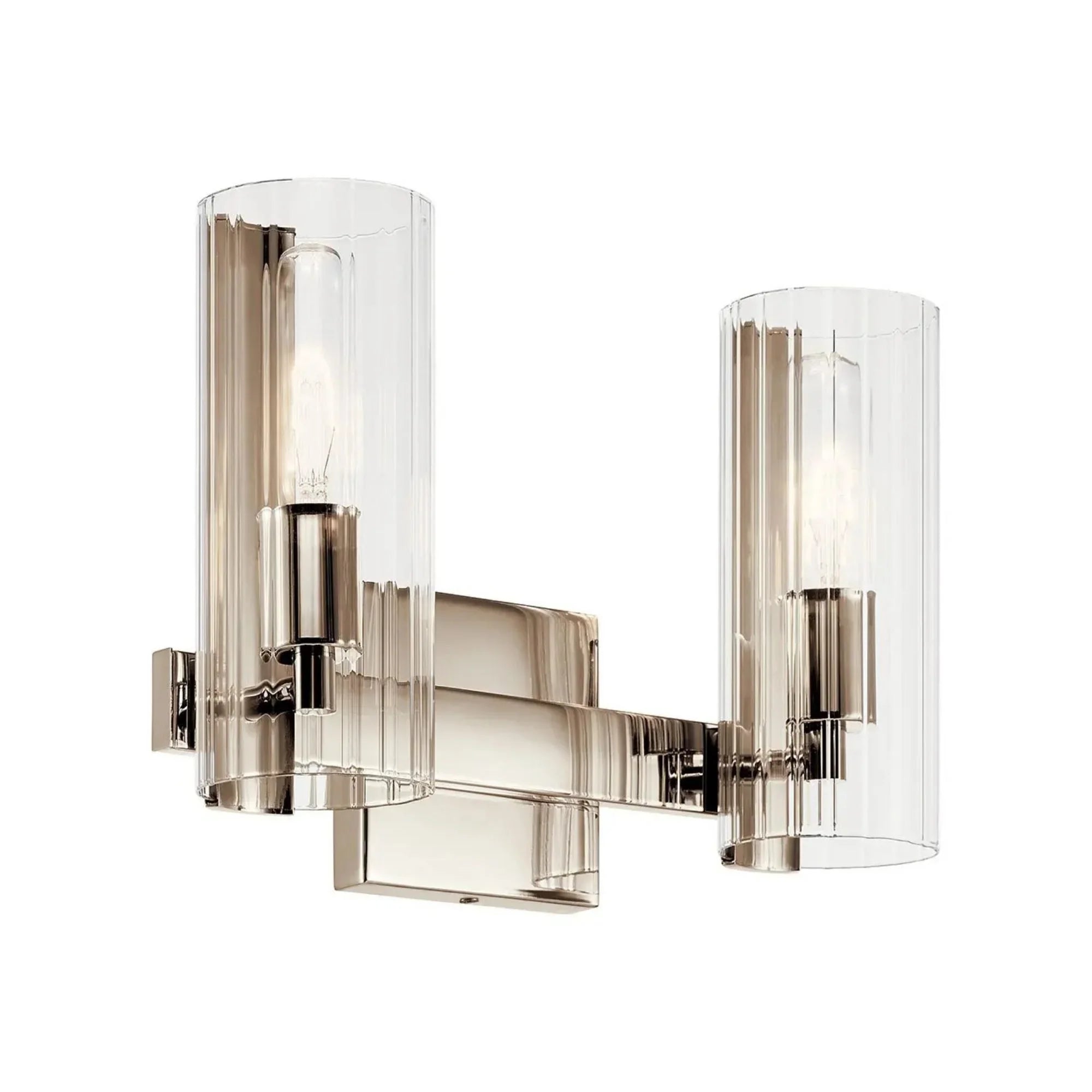 Kichler Jemsa 9.75' 2-Light Vanity Light, Polished Nickel with Clear Fluted Glass