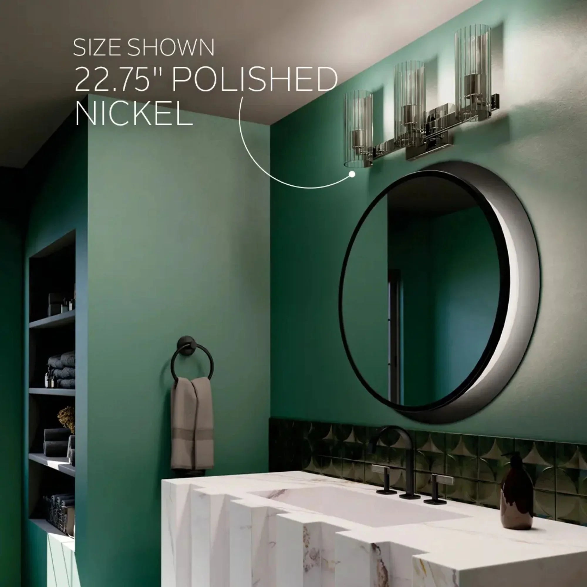 Kichler Jemsa 9.75' 2-Light Vanity Light, Polished Nickel with Clear Fluted Glass