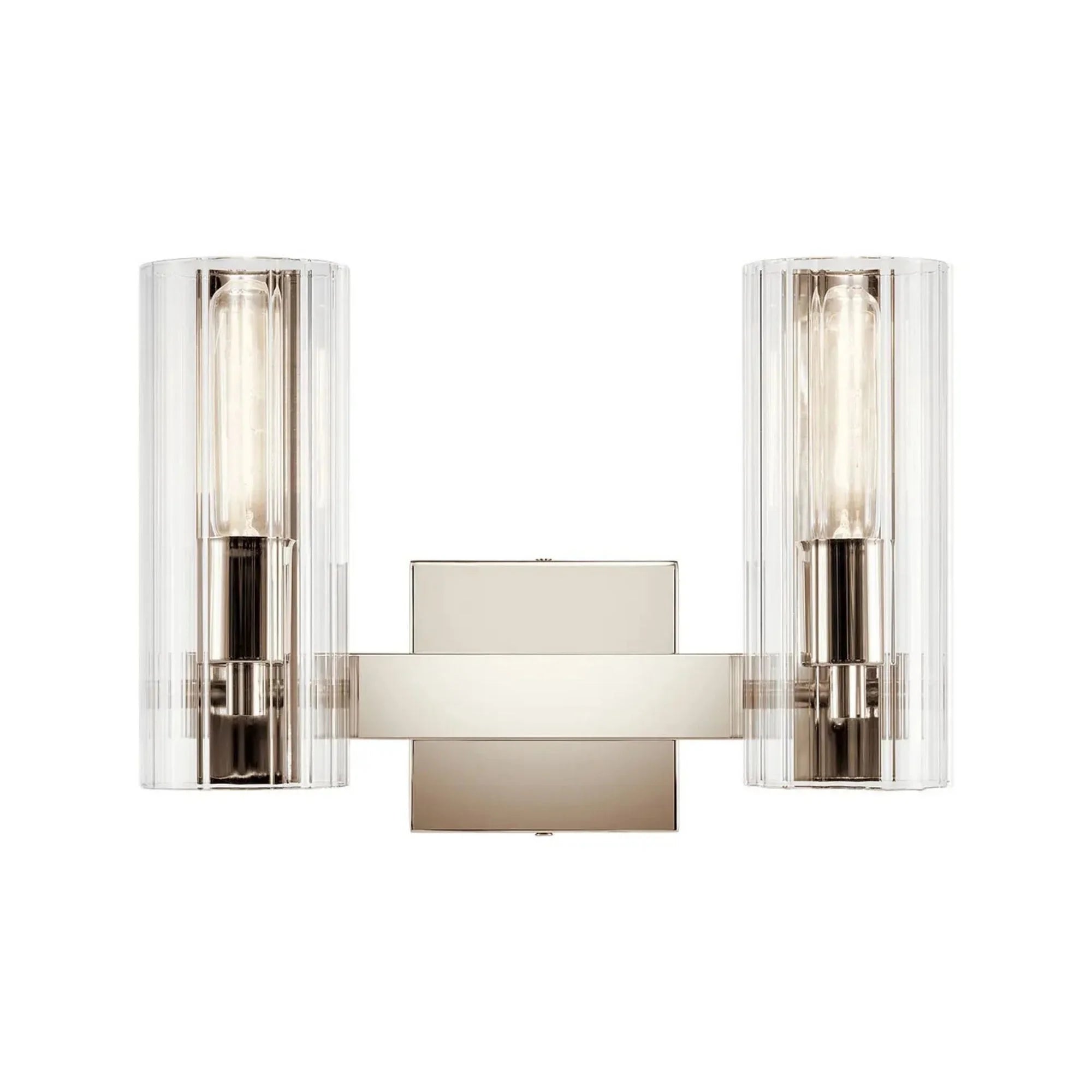 Kichler Jemsa 9.75' 2-Light Vanity Light, Polished Nickel with Clear Fluted Glass