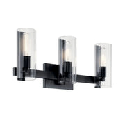 Kichler Jemsa 22.75' 3-Light Vanity Light, Black with Clear Fluted Glass