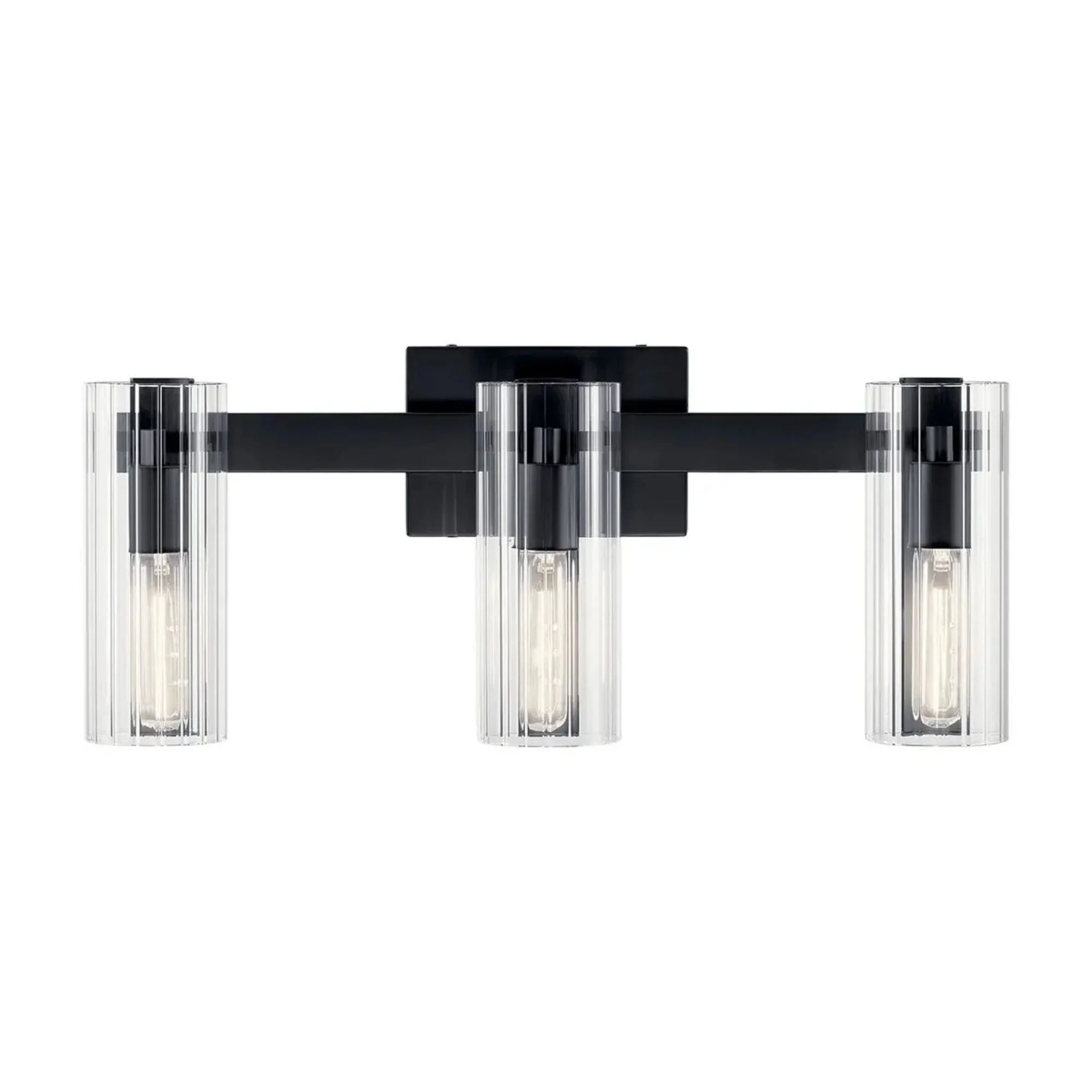 Kichler Jemsa 22.75' 3-Light Vanity Light, Black with Clear Fluted Glass