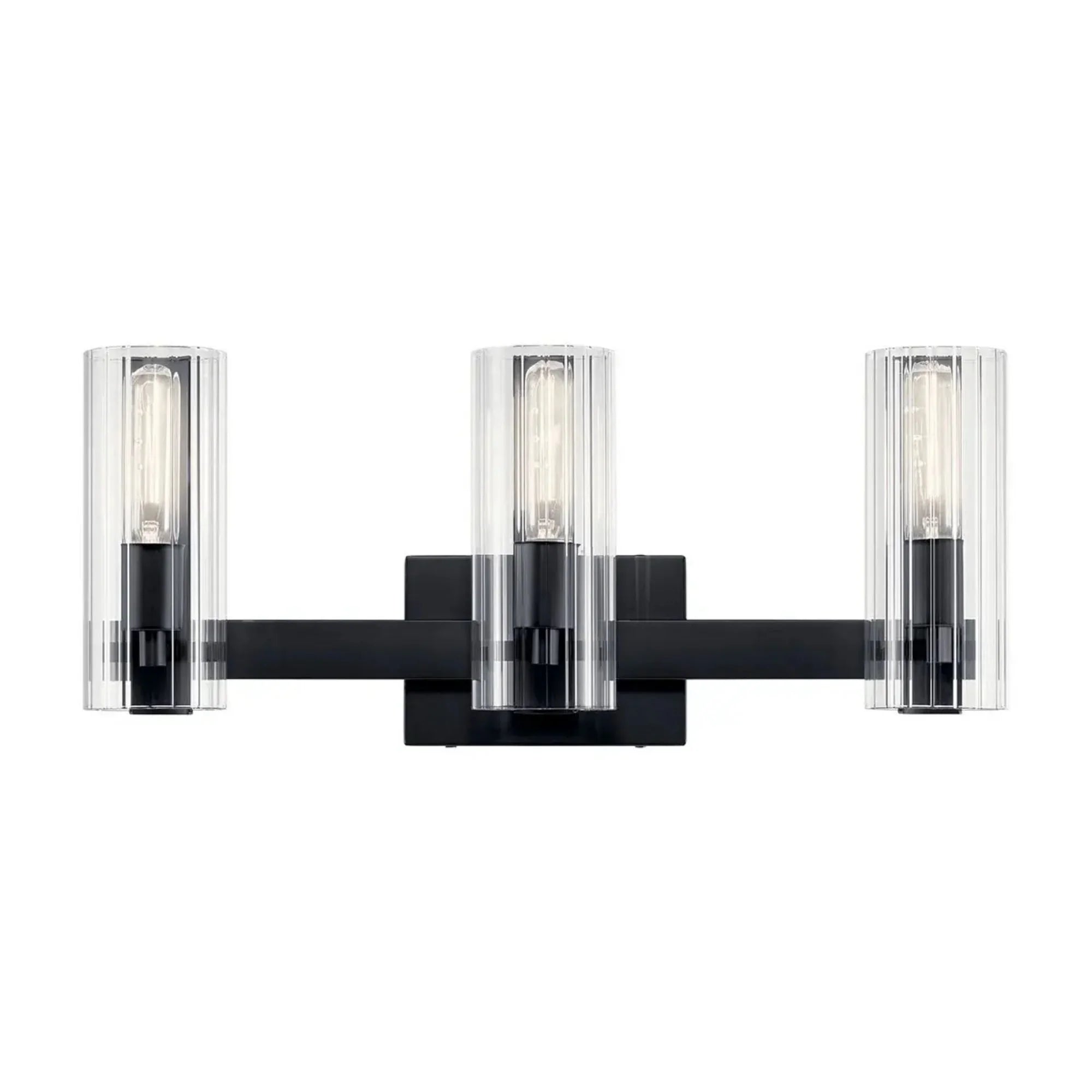 Kichler Jemsa 22.75' 3-Light Vanity Light, Black with Clear Fluted Glass