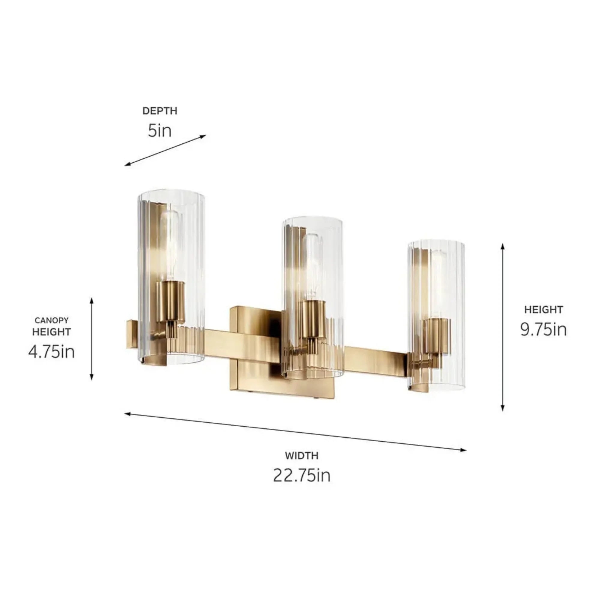 Kichler Jemsa 22.75' 3-Light Vanity, Champagne Bronze with Clear Fluted Glass