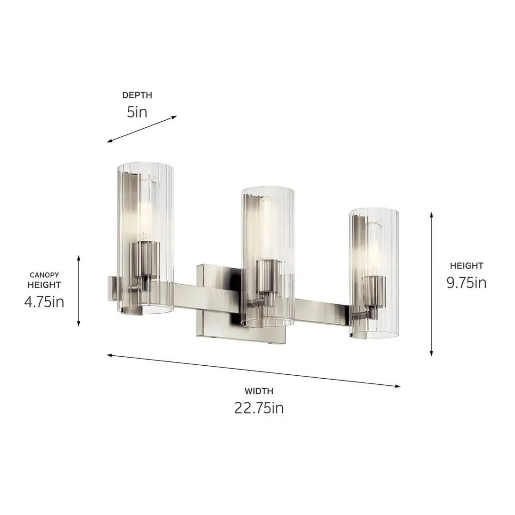 Kichler Jemsa 22.75' 3-Light Vanity Light, Brushed Nickel with Clear Fluted Glass