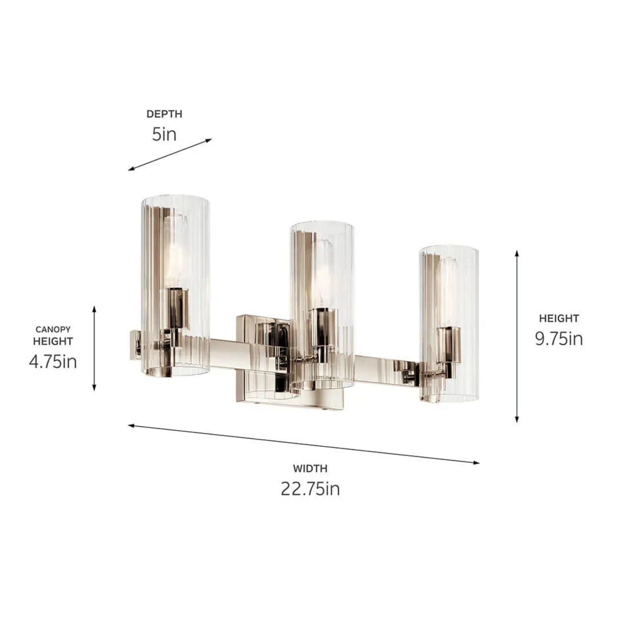 Jemsa 23" 3-Light Vanity Light, Polished Nickel Finish