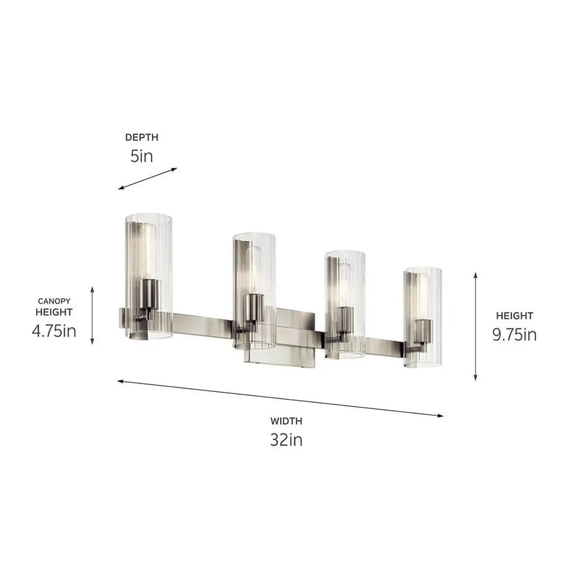 Kichler Jemsa 32 in. 4-Light Vanity Light, Brushed Nickel with Clear Fluted Glass