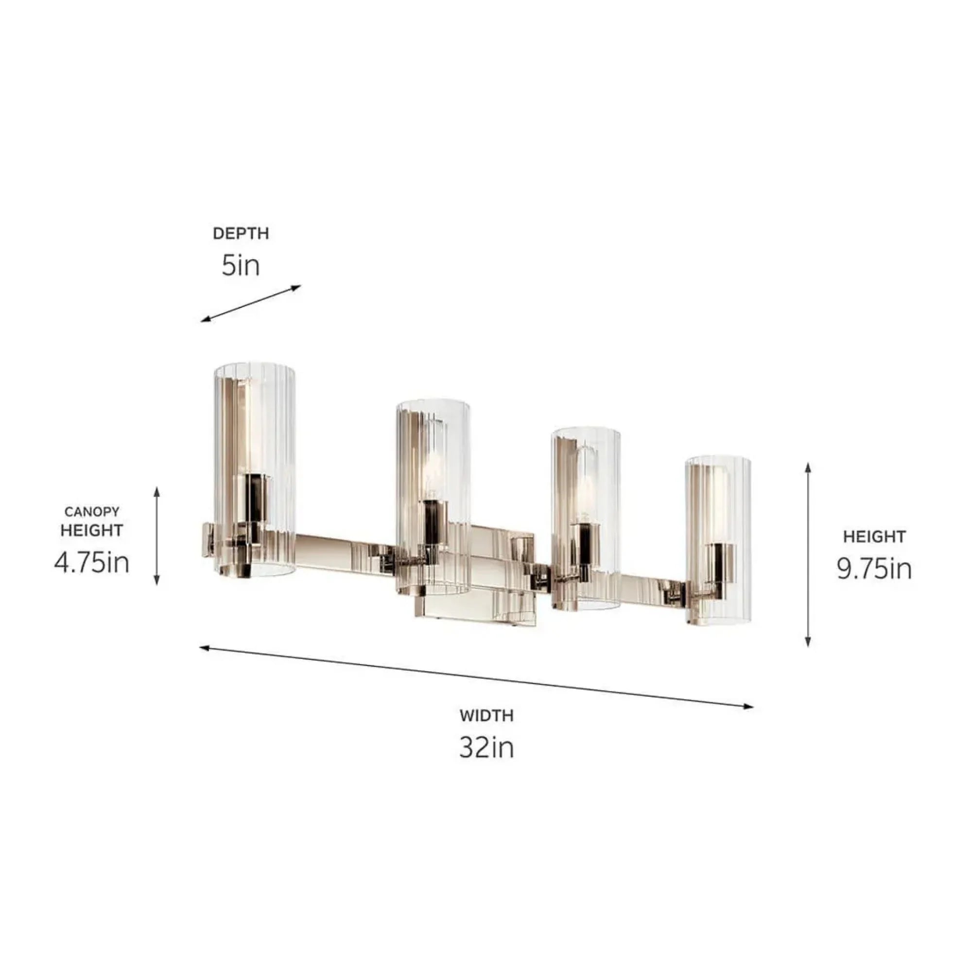 Kichler Jemsa 32 in. 4-Light Vanity Light, Polished Nickel with Clear Fluted Glass