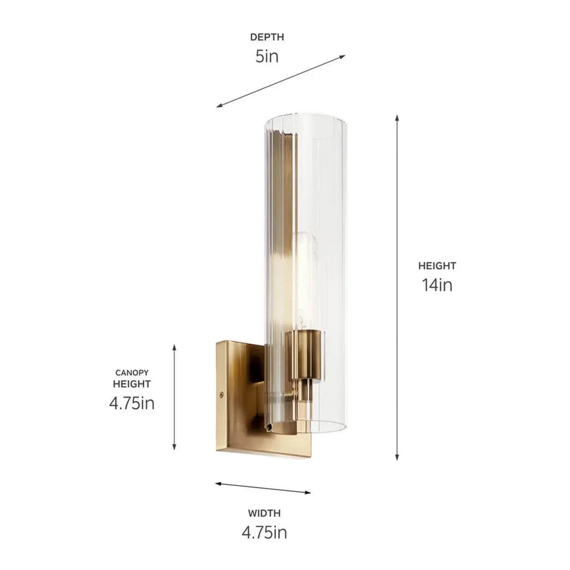 Kichler Jemsa 14 in. Wall Sconce, Champagne Bronze with Clear Fluted Glass