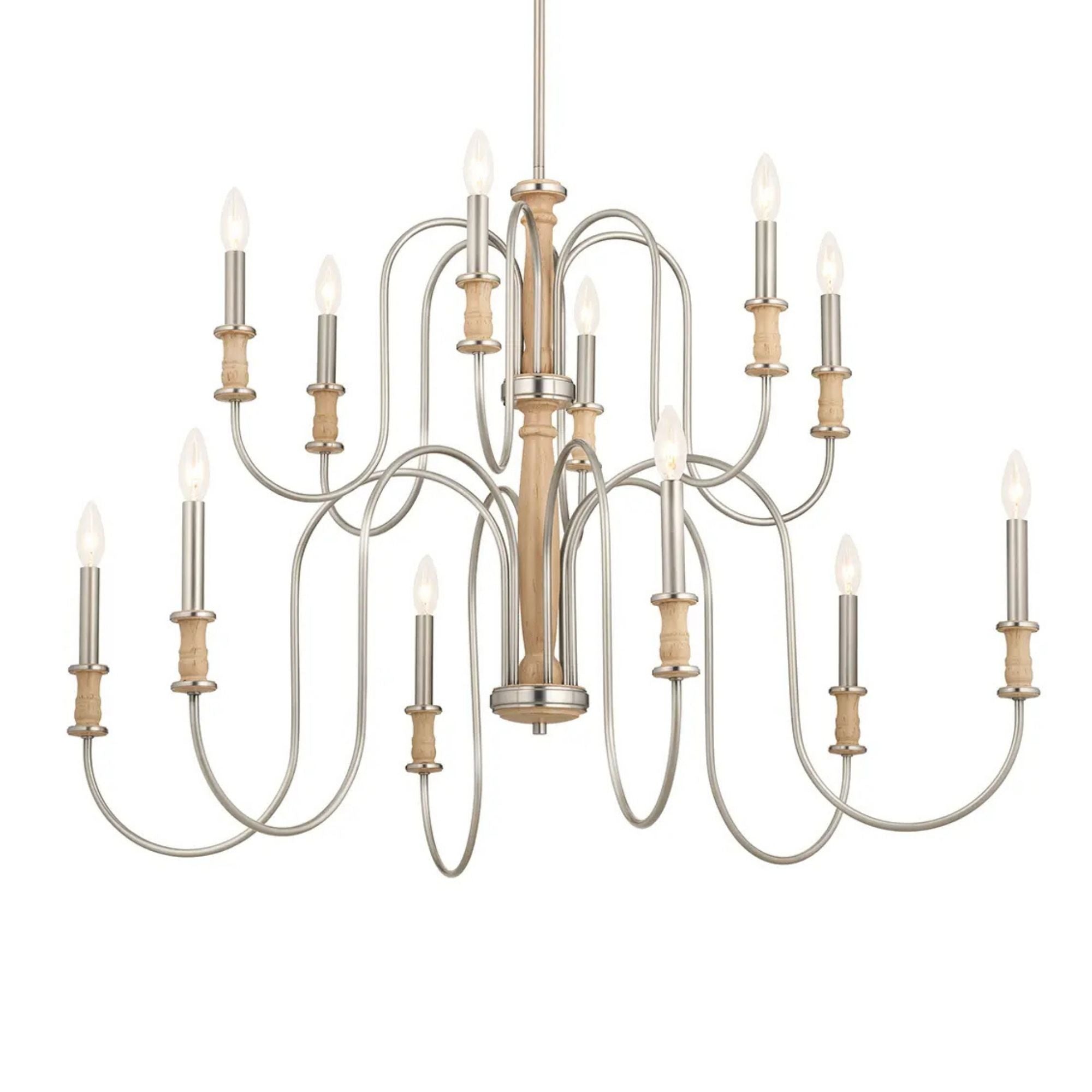 Kichler Karthe 42 in. 12-Light Chandelier, Brushed Nickel & Beech