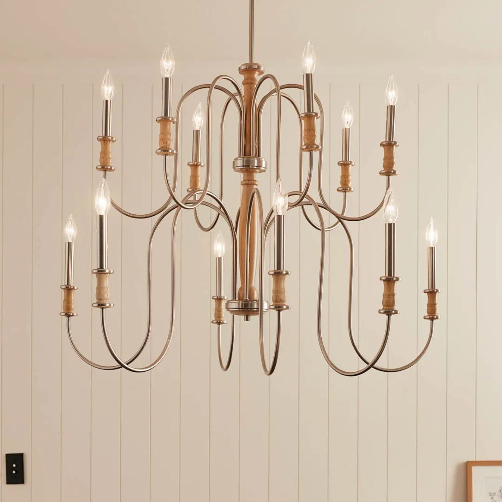 Kichler Karthe 42 in. 12-Light Chandelier, Brushed Nickel & Beech