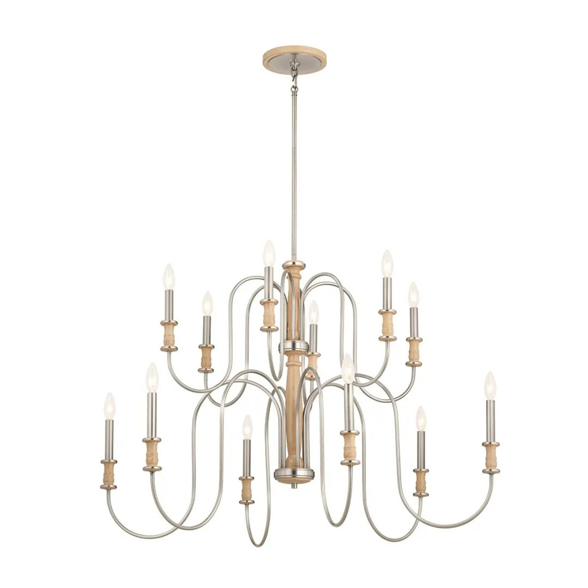 Kichler Karthe 42 in. 12-Light Chandelier, Brushed Nickel & Beech