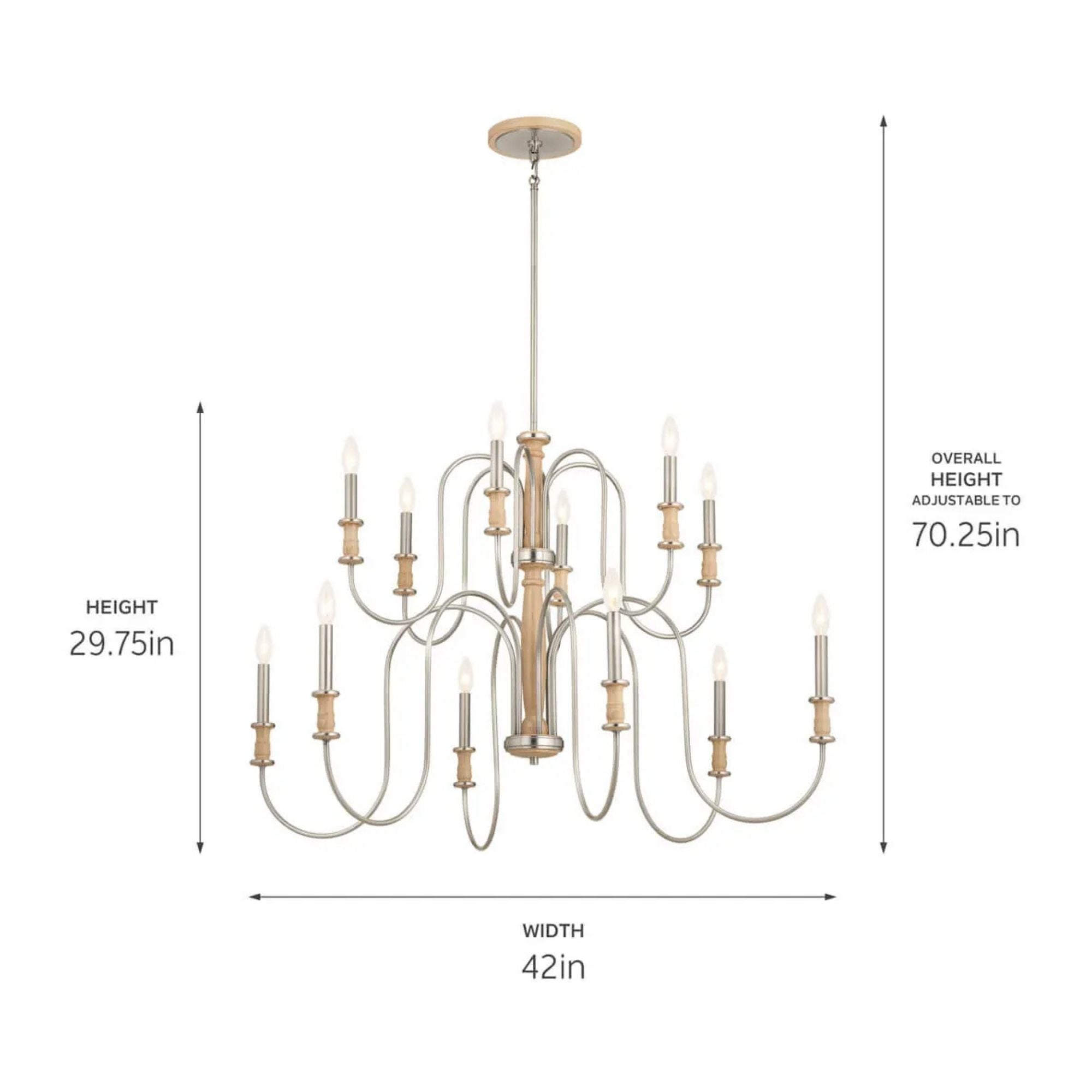 Kichler Karthe 42 in. 12-Light Chandelier, Brushed Nickel & Beech