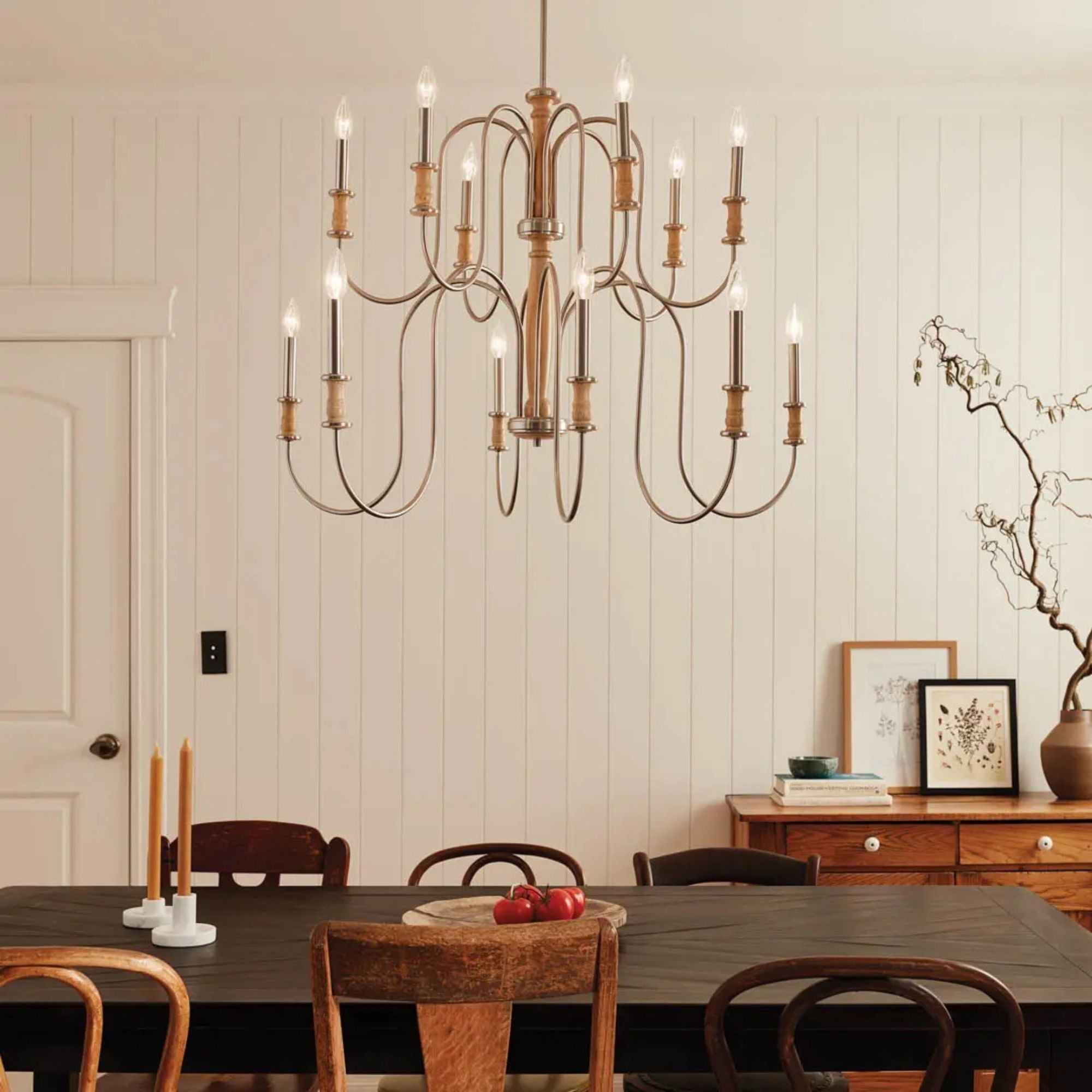 Kichler Karthe 42 in. 12-Light Chandelier, Brushed Nickel & Beech