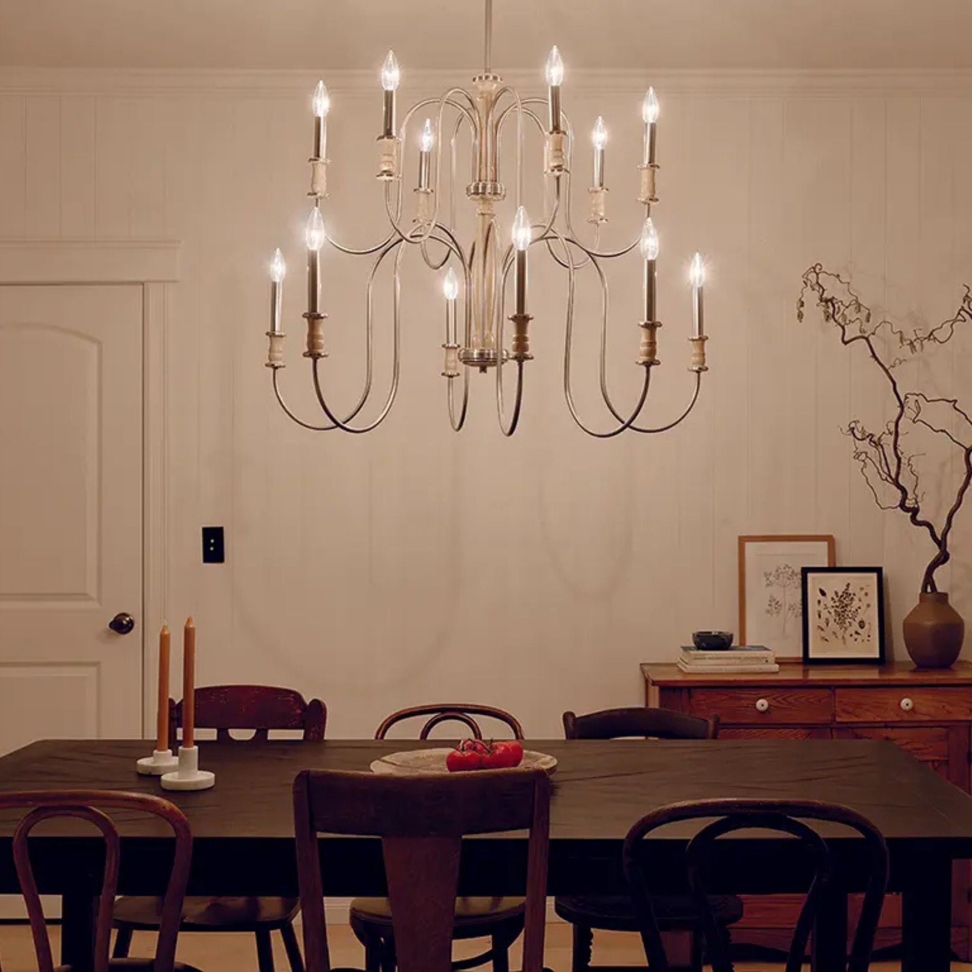 Kichler Karthe 42 in. 12-Light Chandelier, Brushed Nickel & Beech