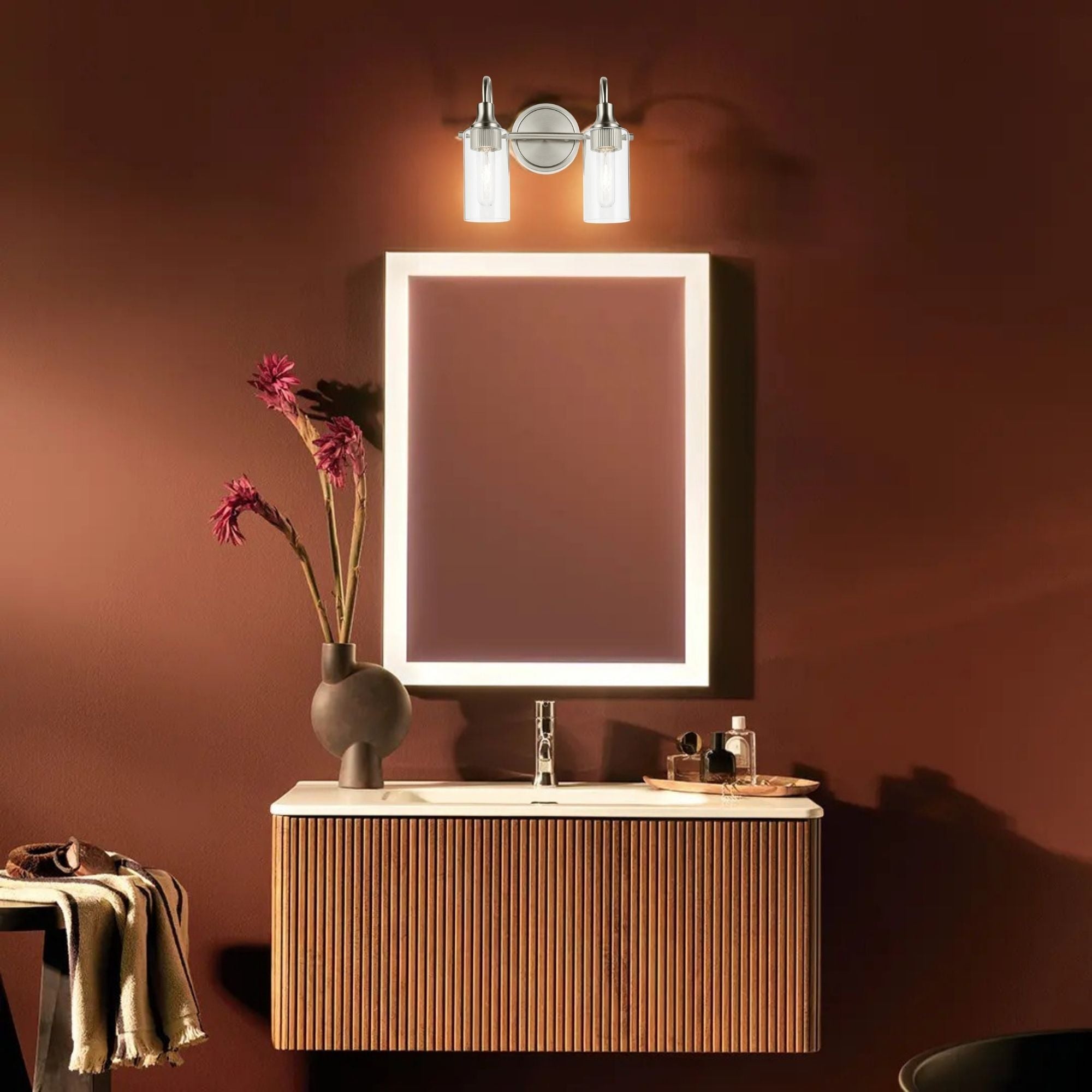 Kavi 13" 2-Light Bath Vanity Light, Brushed Nickel Finish