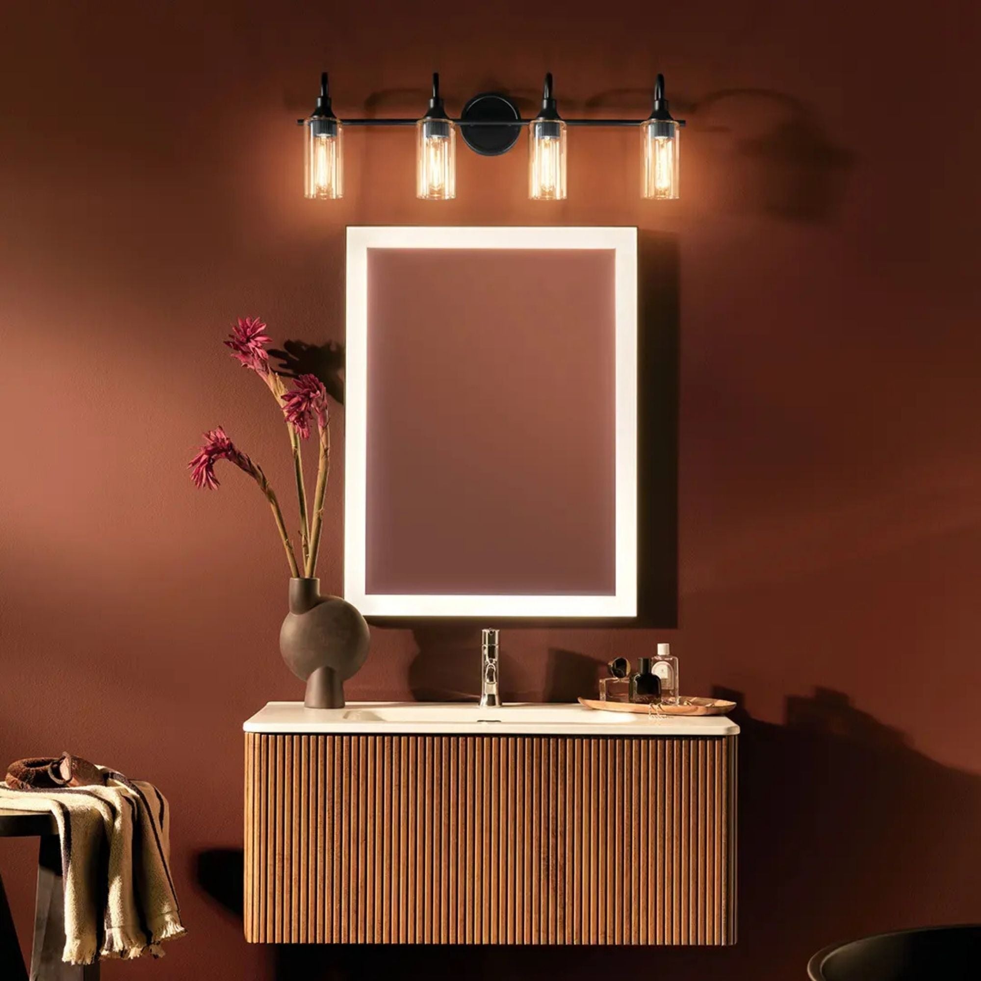Kavi 32" 4-Light Bath Vanity Light, Black Finish
