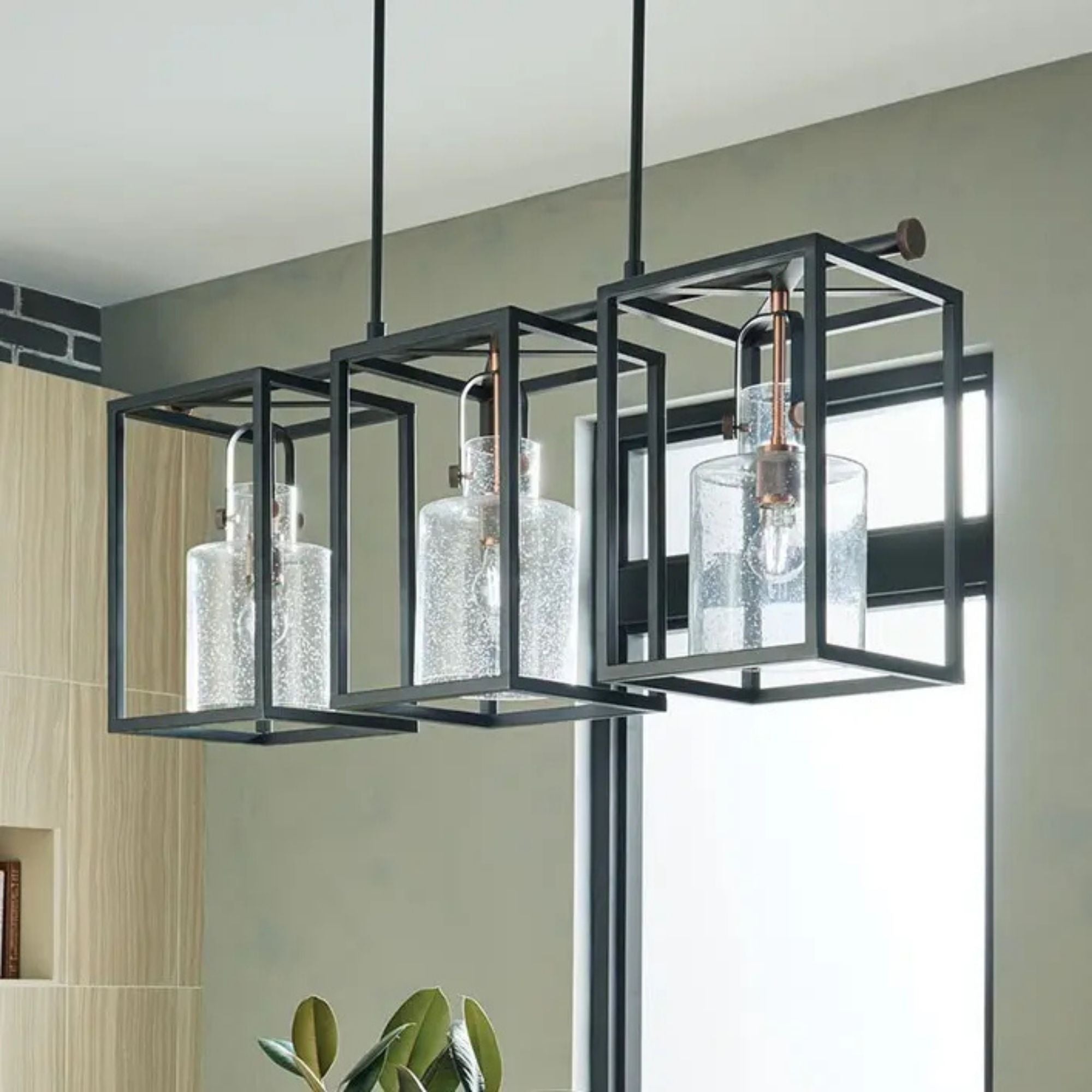 Kichler Kitner 42 in. 3-Light Chandelier, Black with Clear Seeded Glass