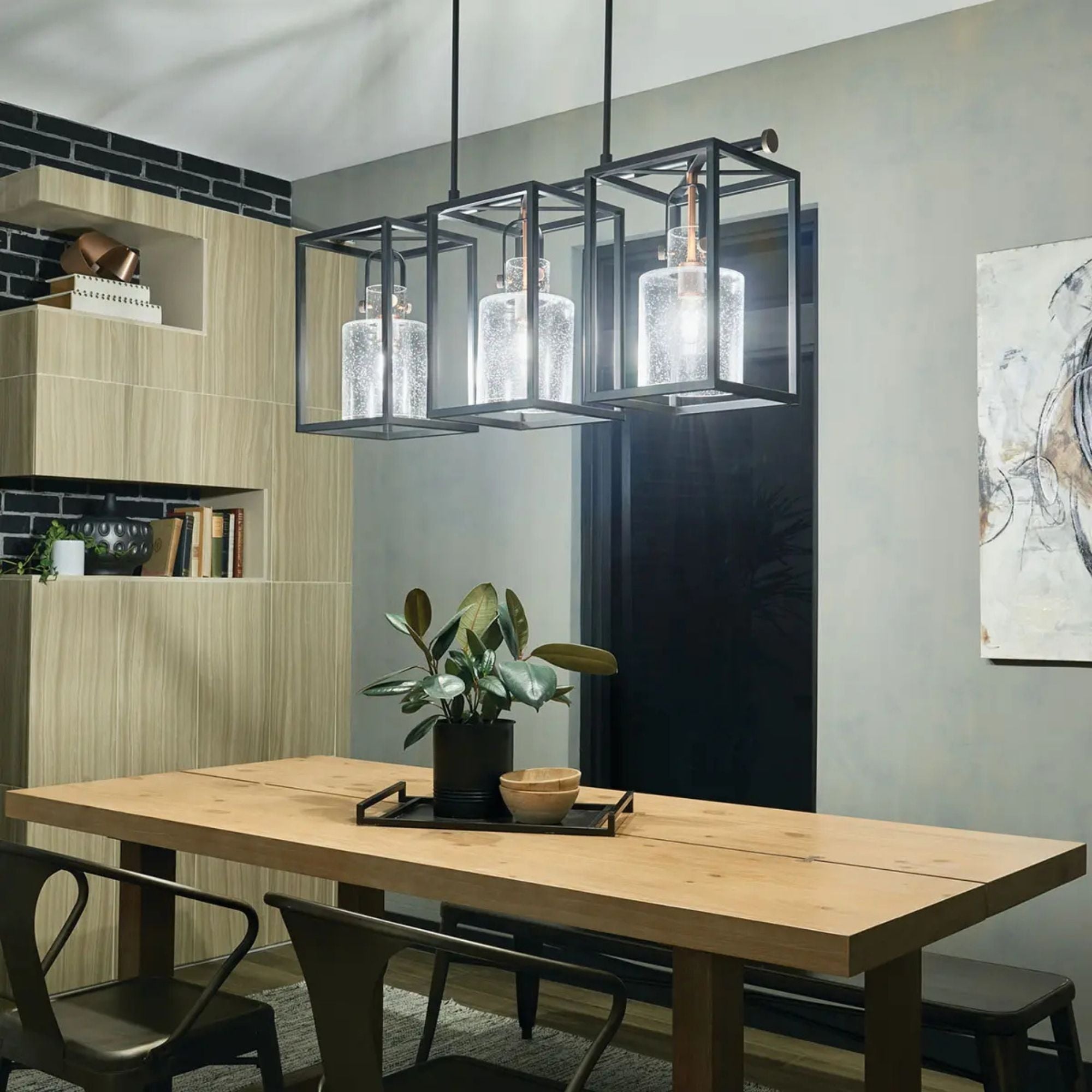 Kichler Kitner 42 in. 3-Light Chandelier, Black with Clear Seeded Glass