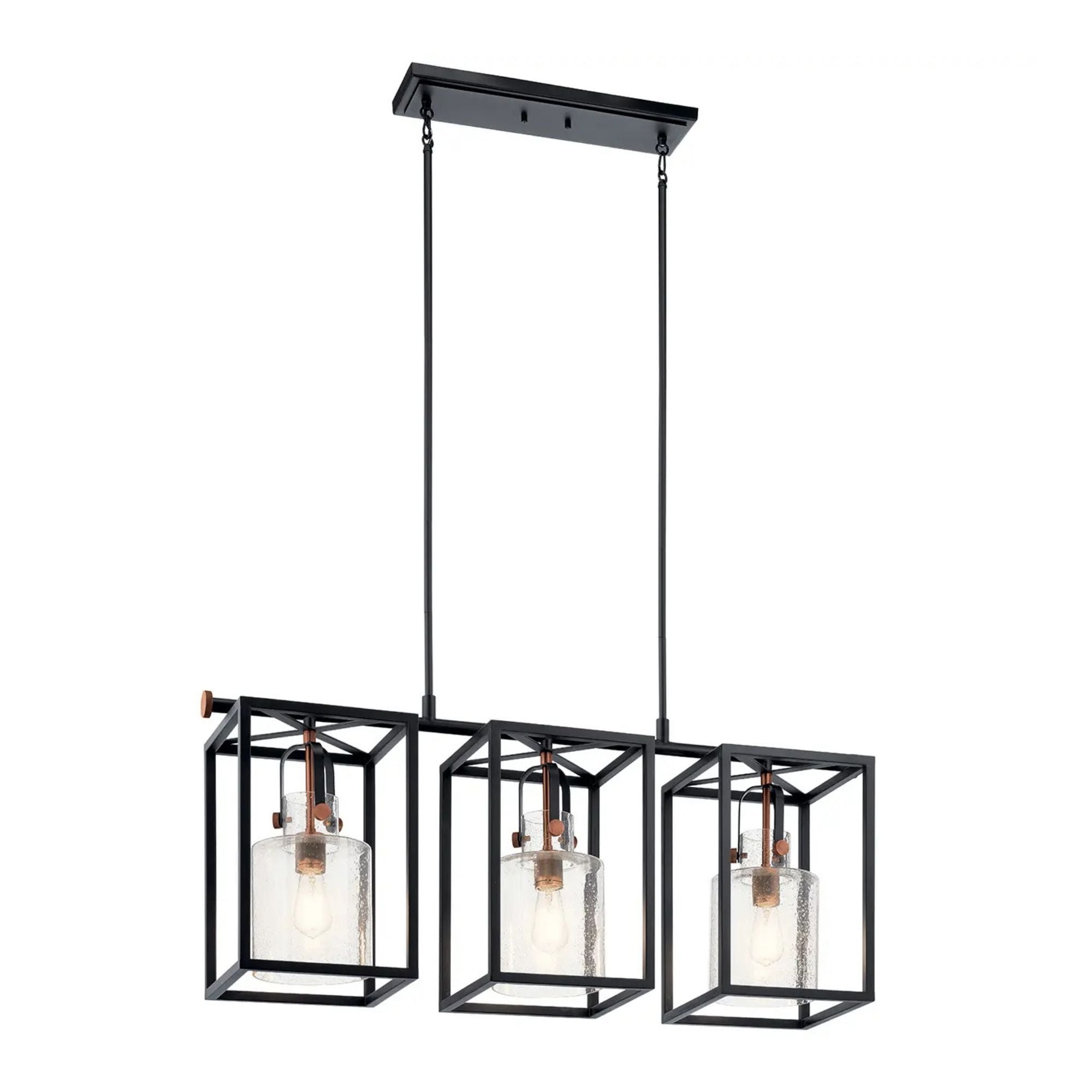 Kichler Kitner 42 in. 3-Light Chandelier, Black with Clear Seeded Glass