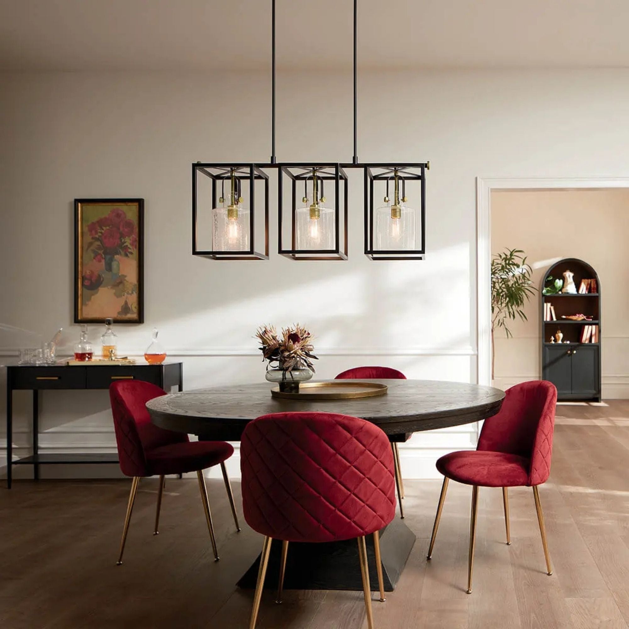 Kichler Kitner 42 in. 3-Light Chandelier, Natural Brass with Clear Seeded Glass