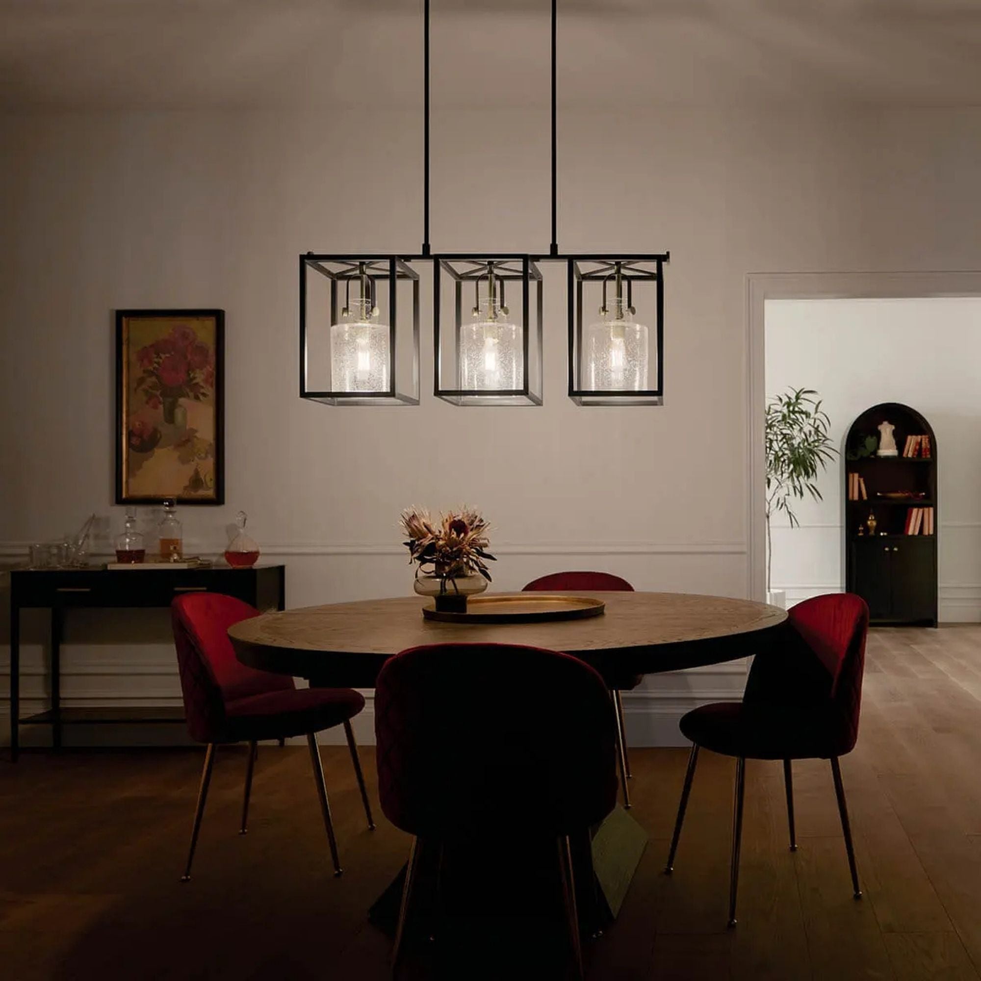 Kichler Kitner 42 in. 3-Light Chandelier, Natural Brass with Clear Seeded Glass