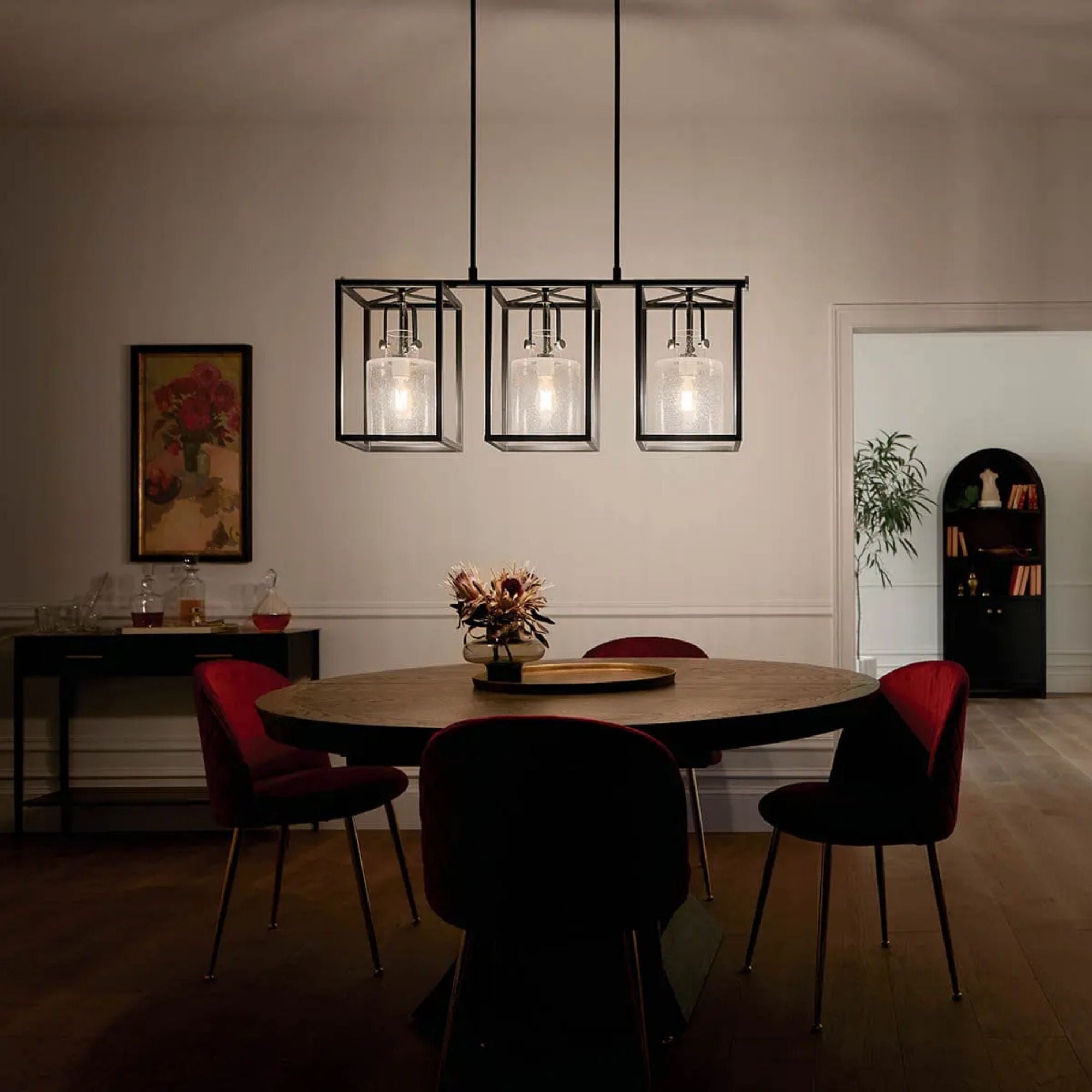 Kichler Kitner 42 in. 3-Light Chandelier, Polished Nickel with Clear Seeded Glass