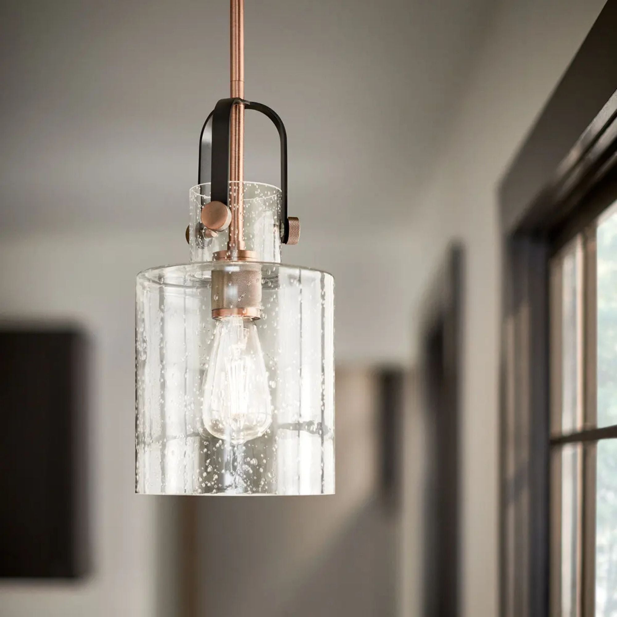 Kichler Kitner 14.75 in. Pendant Light, Antique Copper with Clear Seeded Glass