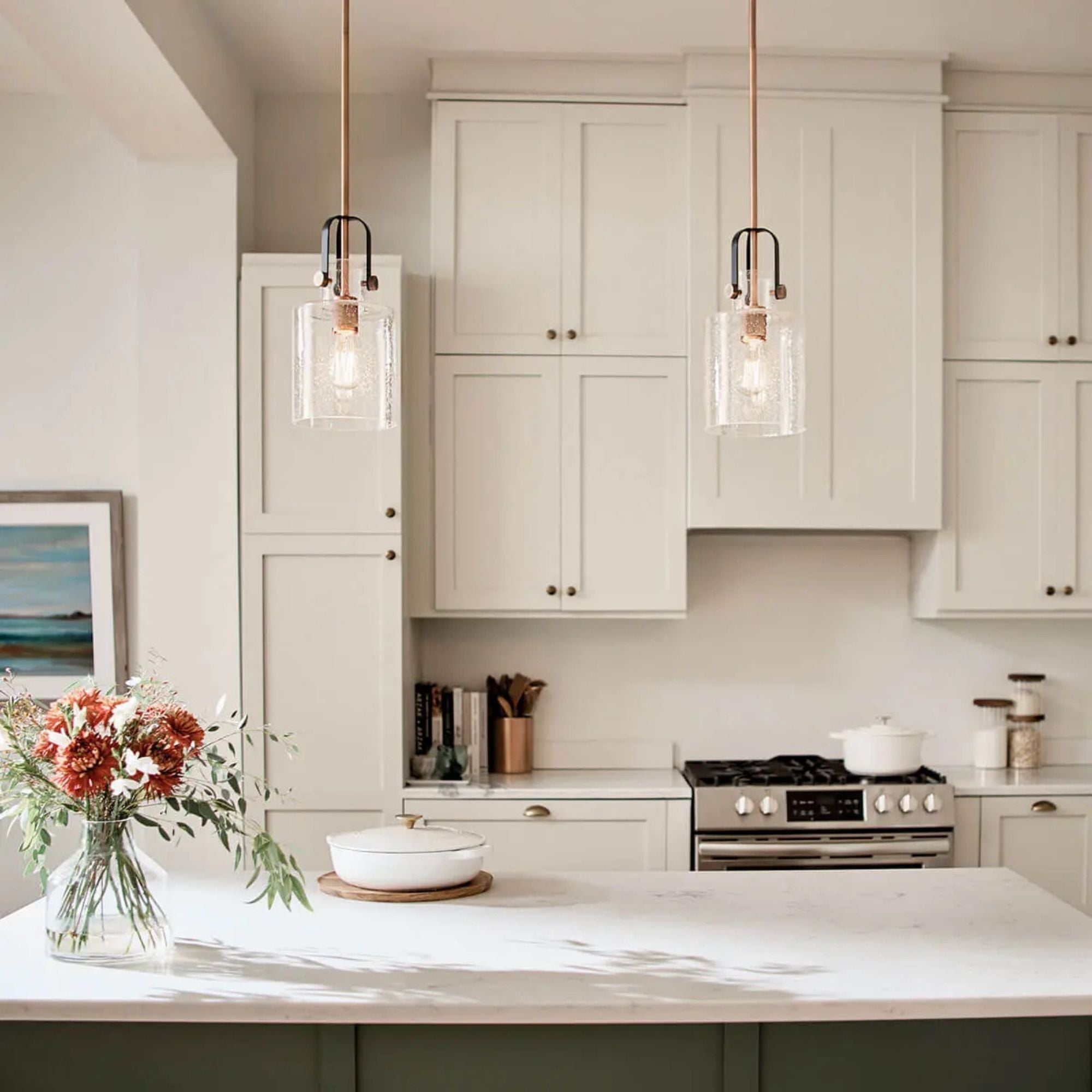 Kichler Kitner 14.75 in. Pendant Light, Antique Copper with Clear Seeded Glass