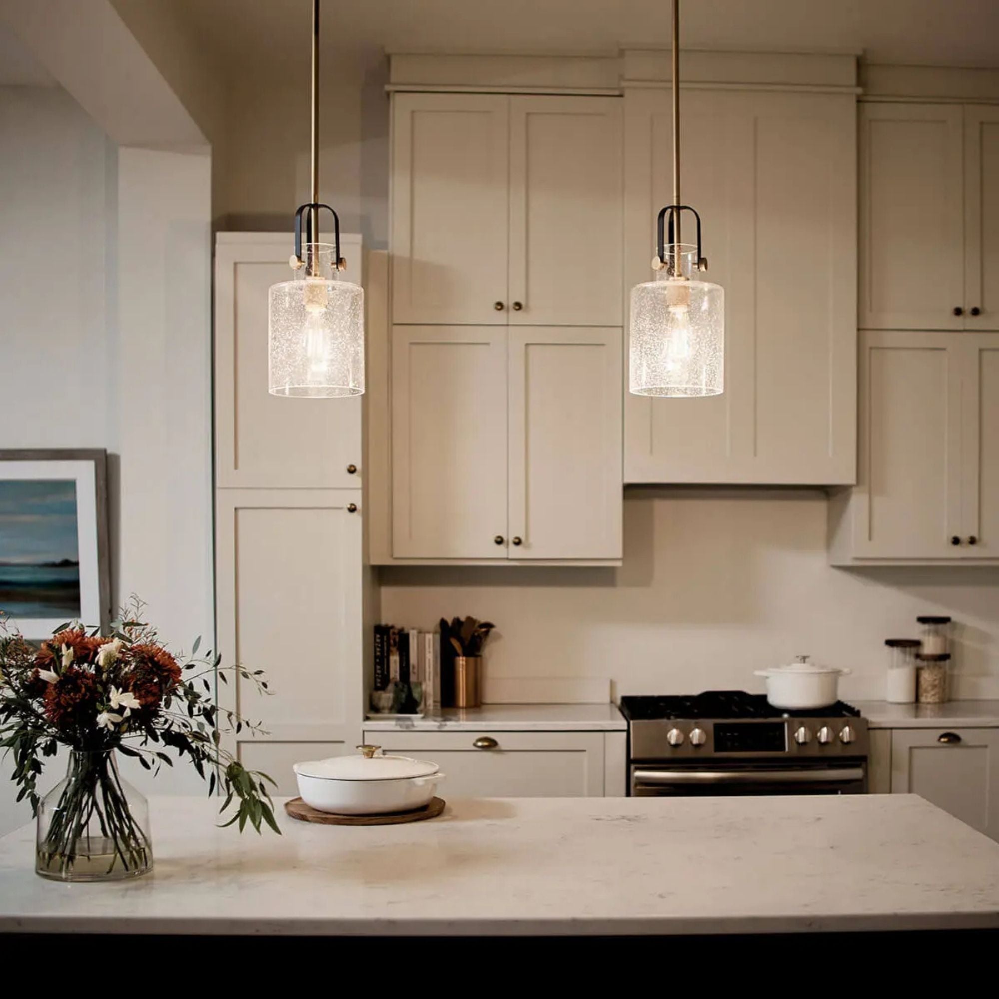 Kichler Kitner 14.75 in. Pendant Light, Natural Brass with Clear Seeded Glass