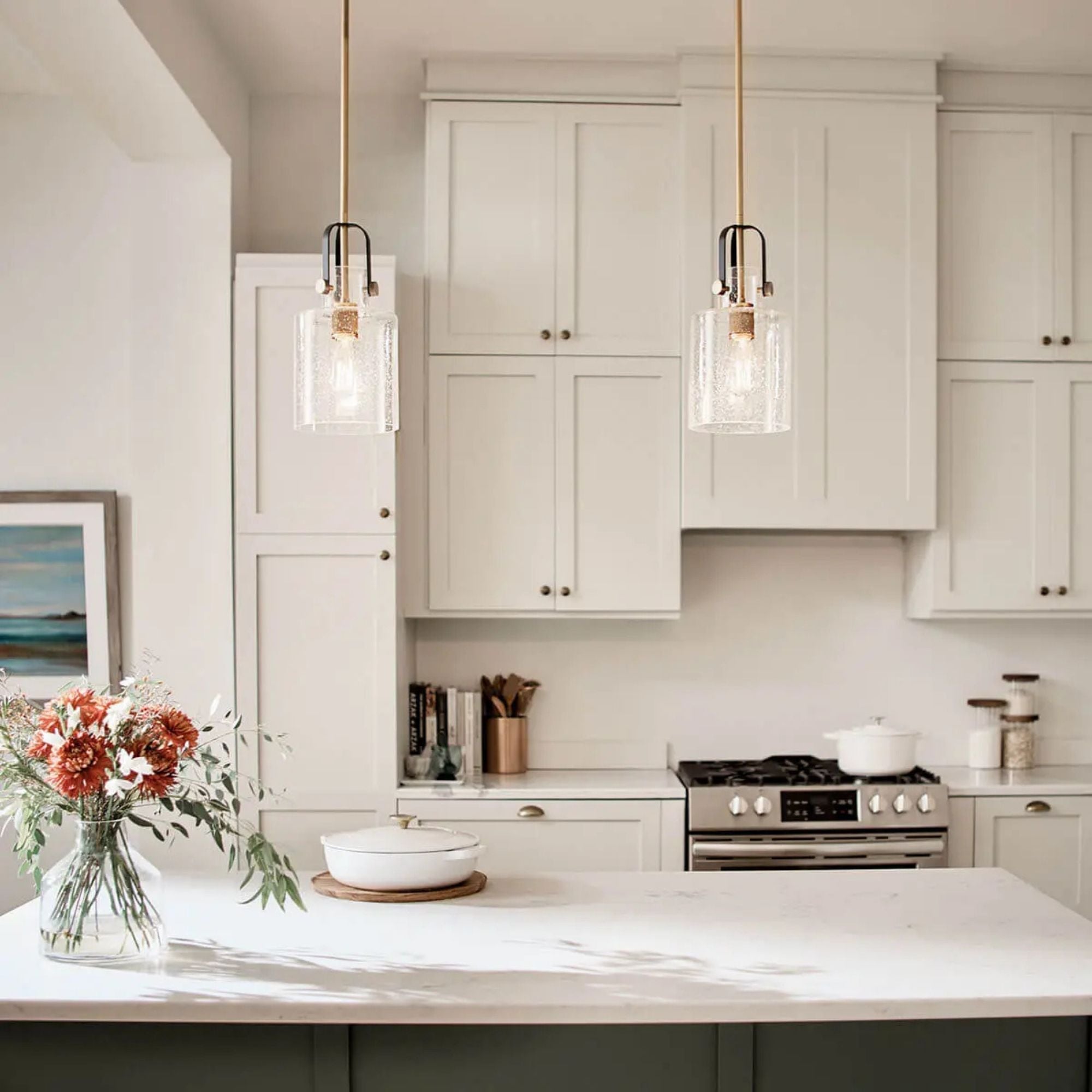 Kichler Kitner 14.75 in. Pendant Light, Natural Brass with Clear Seeded Glass