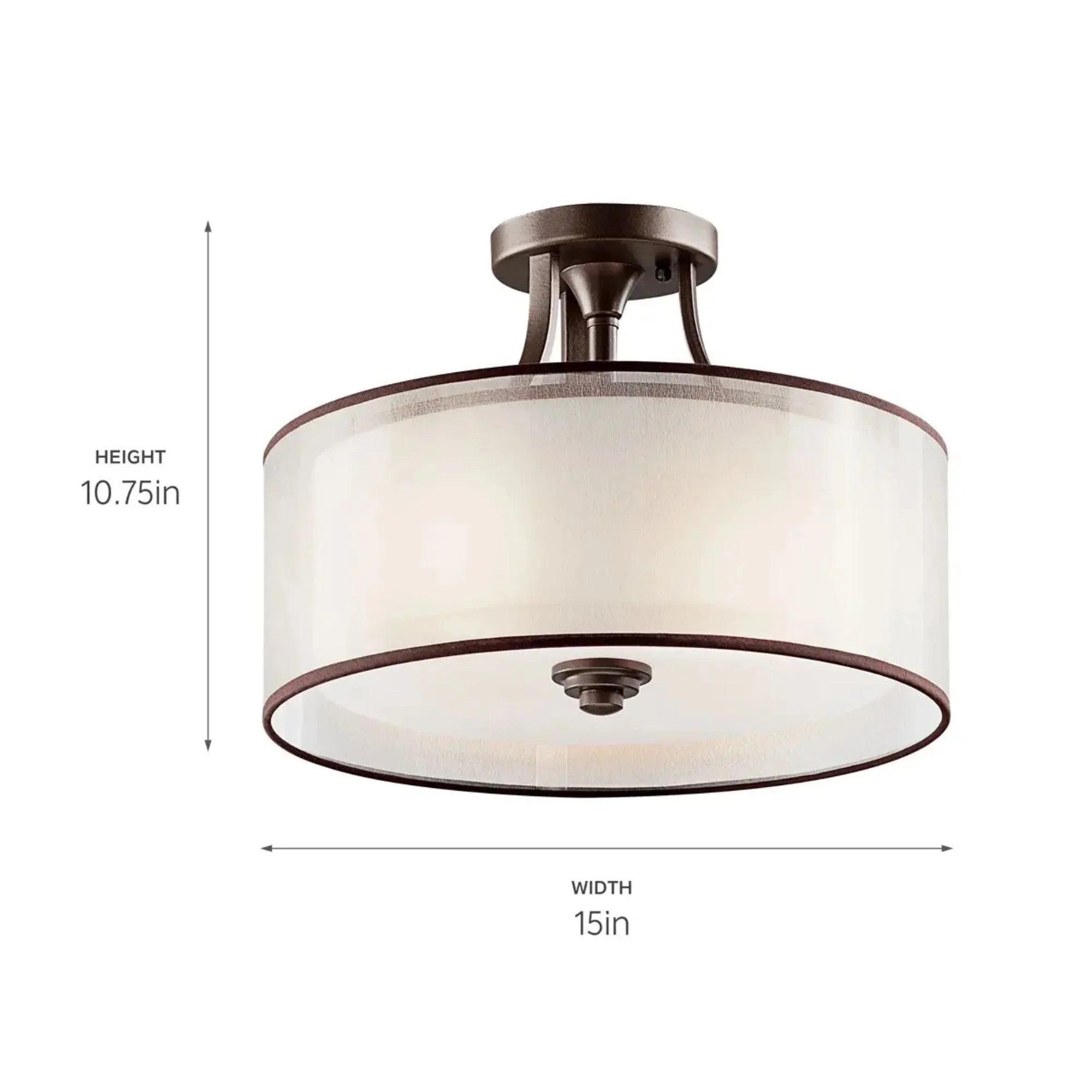 Kichler Lighting - Lacey 15" 3-Light Semi-Flush Mount, Mission Bronze Finish | Bees Lighting